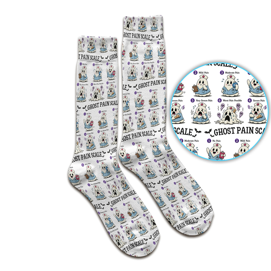 Funny Ghost Pain Scale Pattern Socks, Adult Socks for Men and Women