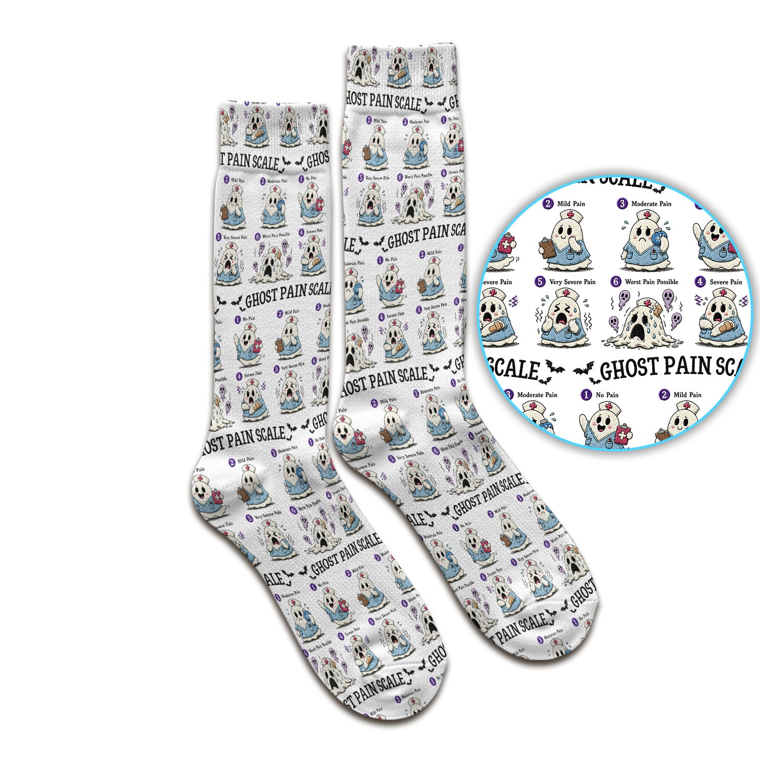 Funny Ghost Pain Scale Pattern Socks, Adult Socks for Men and Women