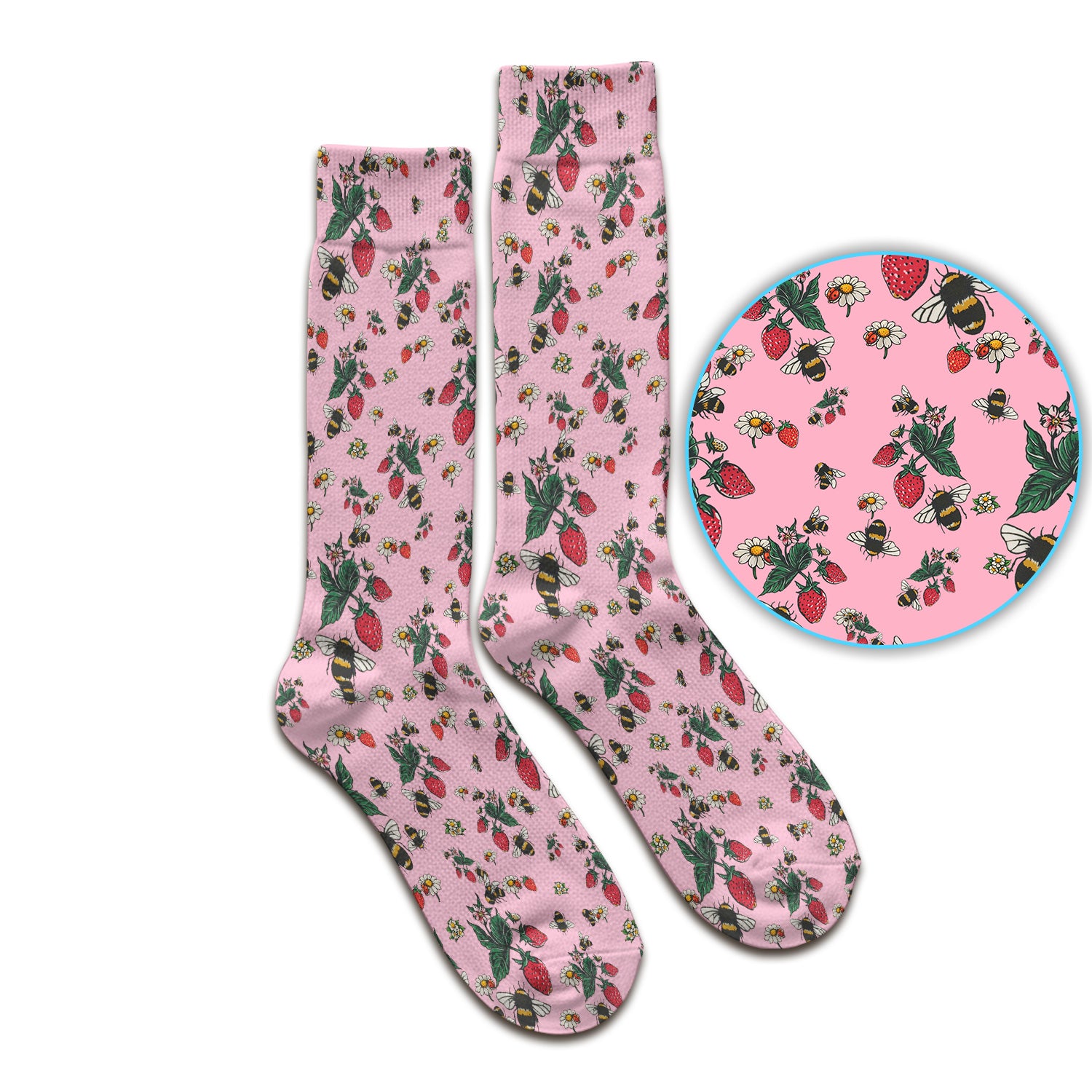 Cute Strawberry Bee Daisy Floral Pattern Scrub Socks, Socks for Nurse Doctor