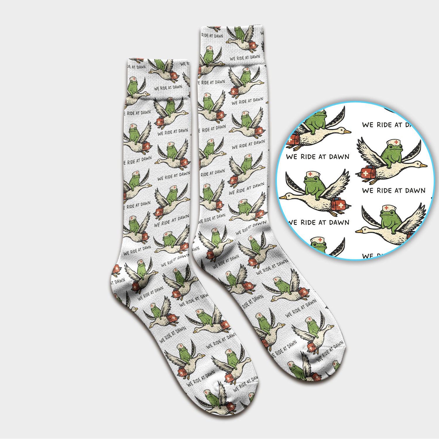 Funny Frog Riding Goose Nurse Pattern Socks, Breathable Fabrics Medical Uniform