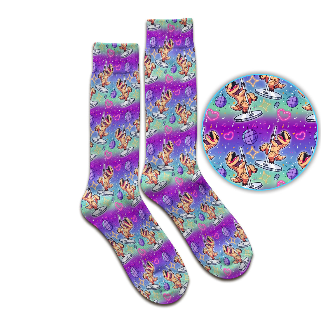 Funny Dancing Dinosaur Disco Party Pattern Nurse Socks, Adult Socks for Men and Women