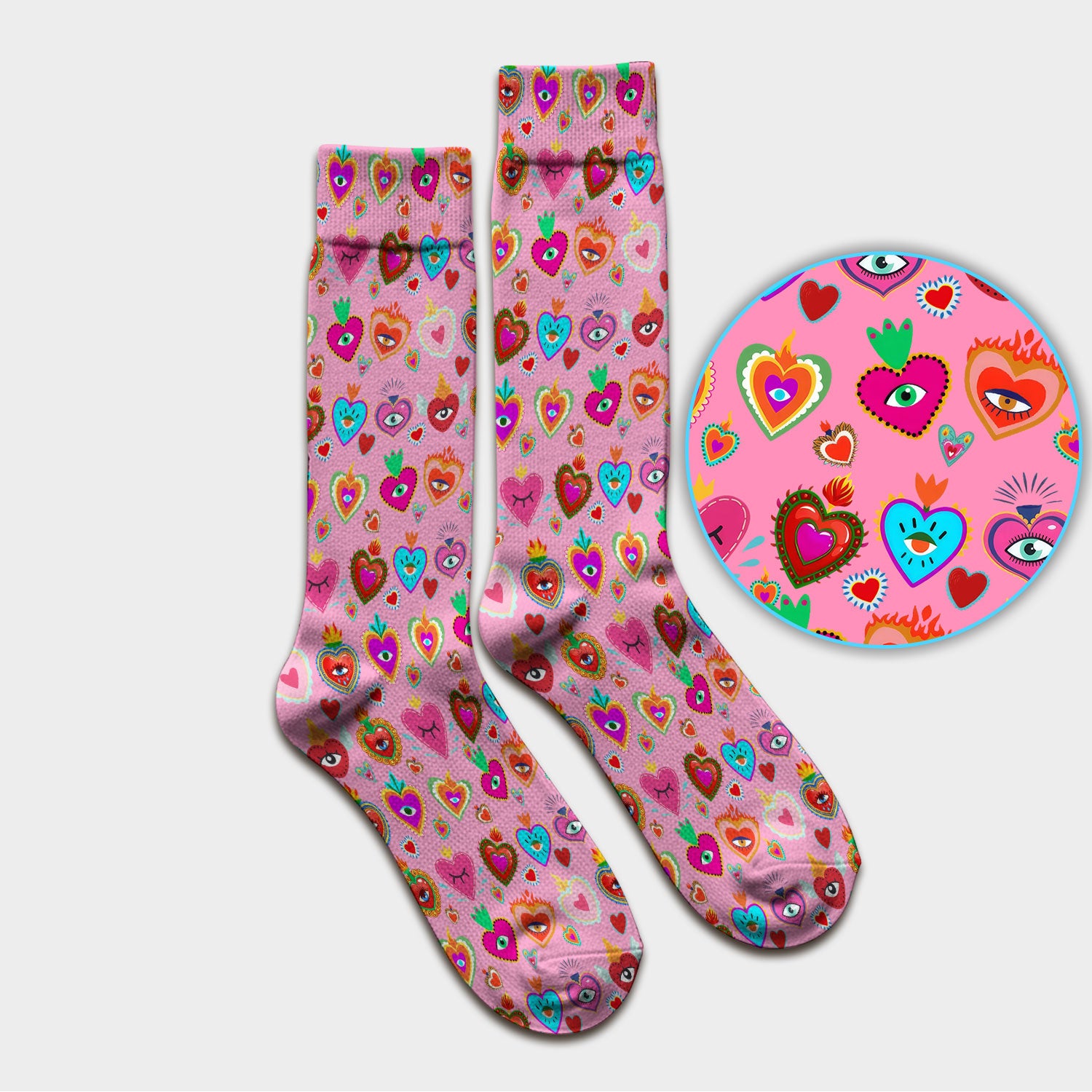 Valentine Colorful Sacred Heart Print Medical Socks, Breathable Fabrics Medical Uniform