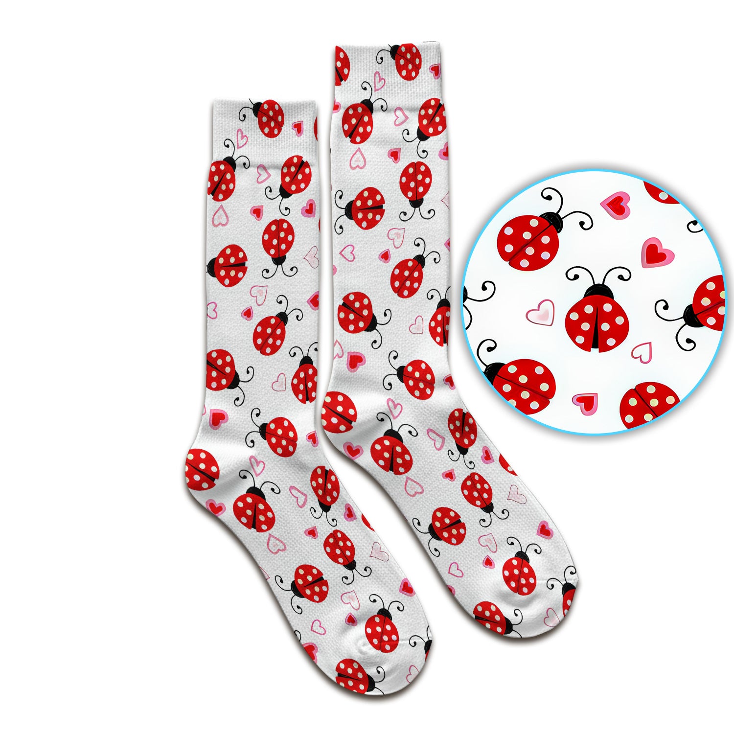 Cute Ladybug Heart Love Pattern Socks, Adult Socks for Men and Women