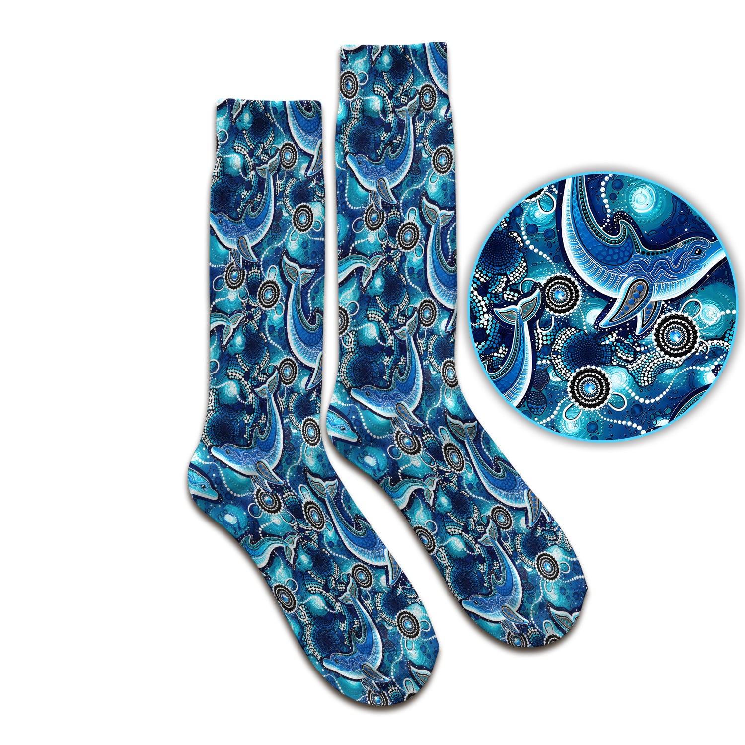 Ocean Dolphin Aboriginal Dot Print Socks, Adult Socks for Men and Women