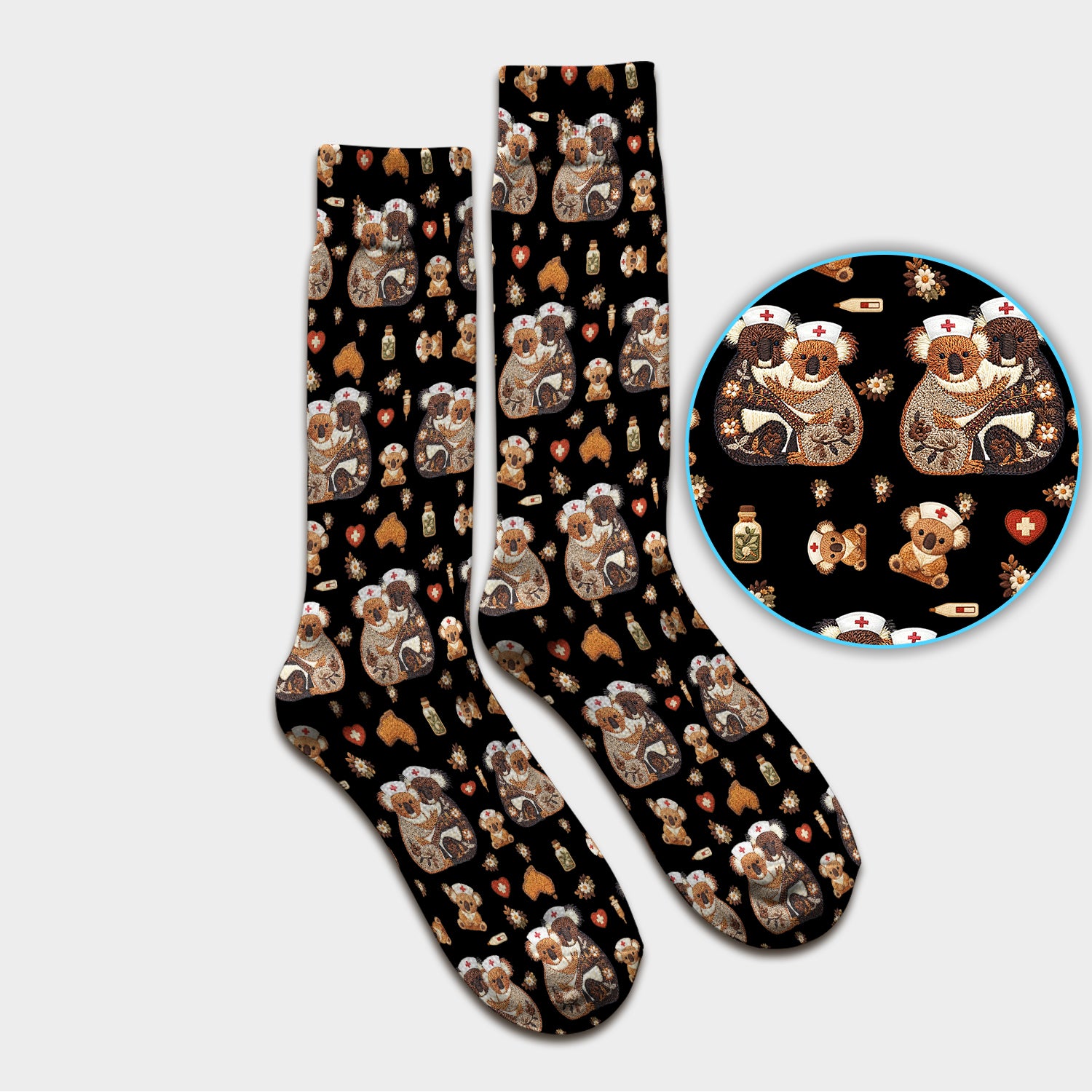 Cute Cartoon Koala Valentine Nurse Design Sock, Breathable Fabrics Medical Uniform