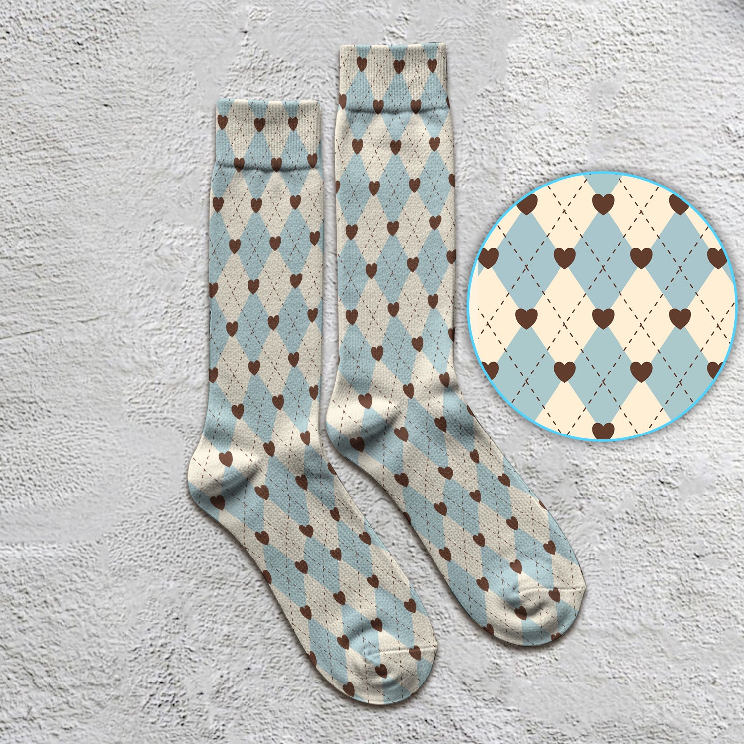 Plaid Heart Pattern Socks, Adult Socks for Men and Women
