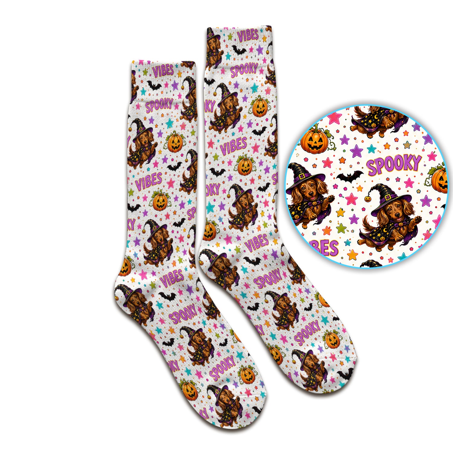 Spooky Dachshund Vibes Print Socks, Adult Socks for Men and Women