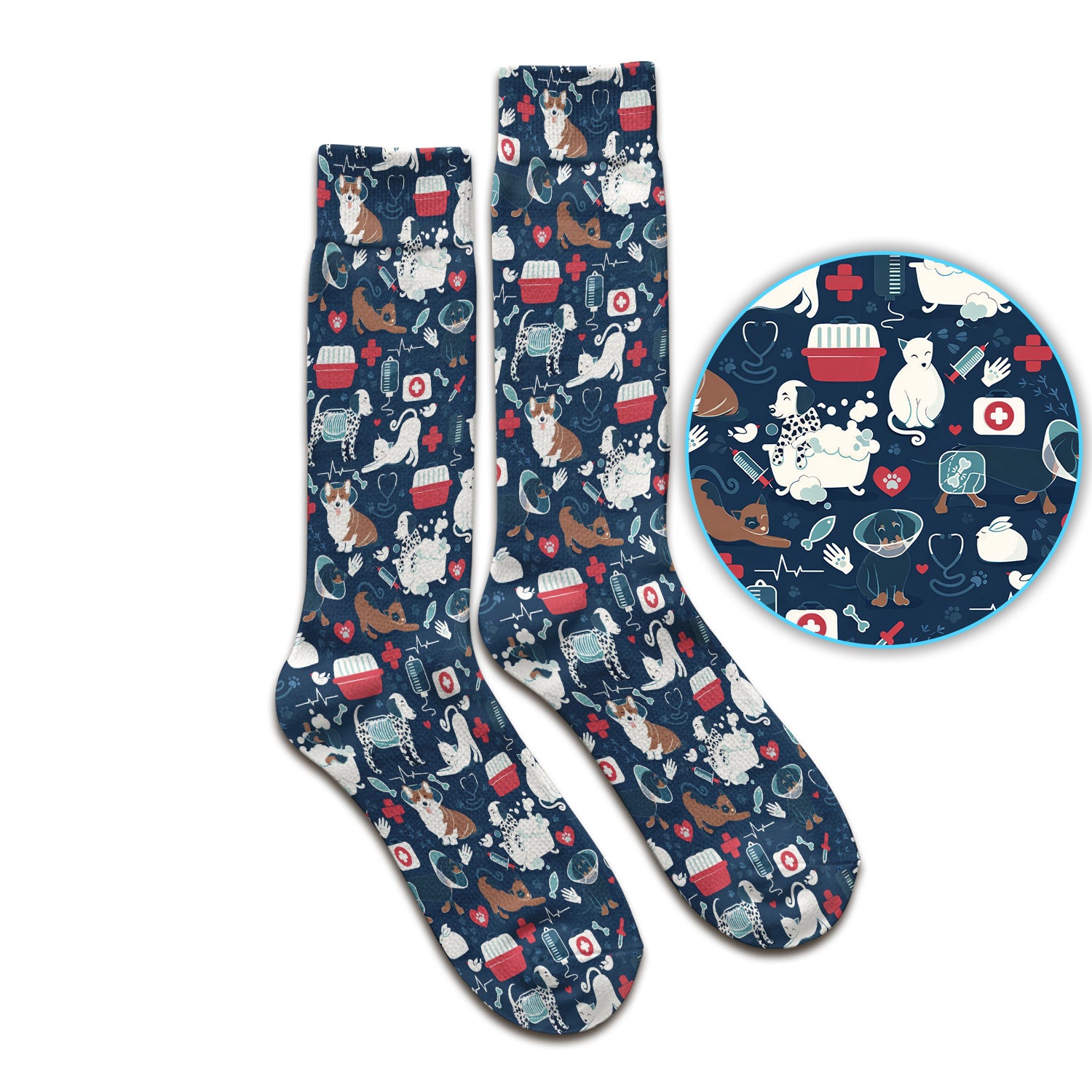 Dogs With Veterinary Tools And Paw Print Socks, Breathable Fabrics Medical Uniform
