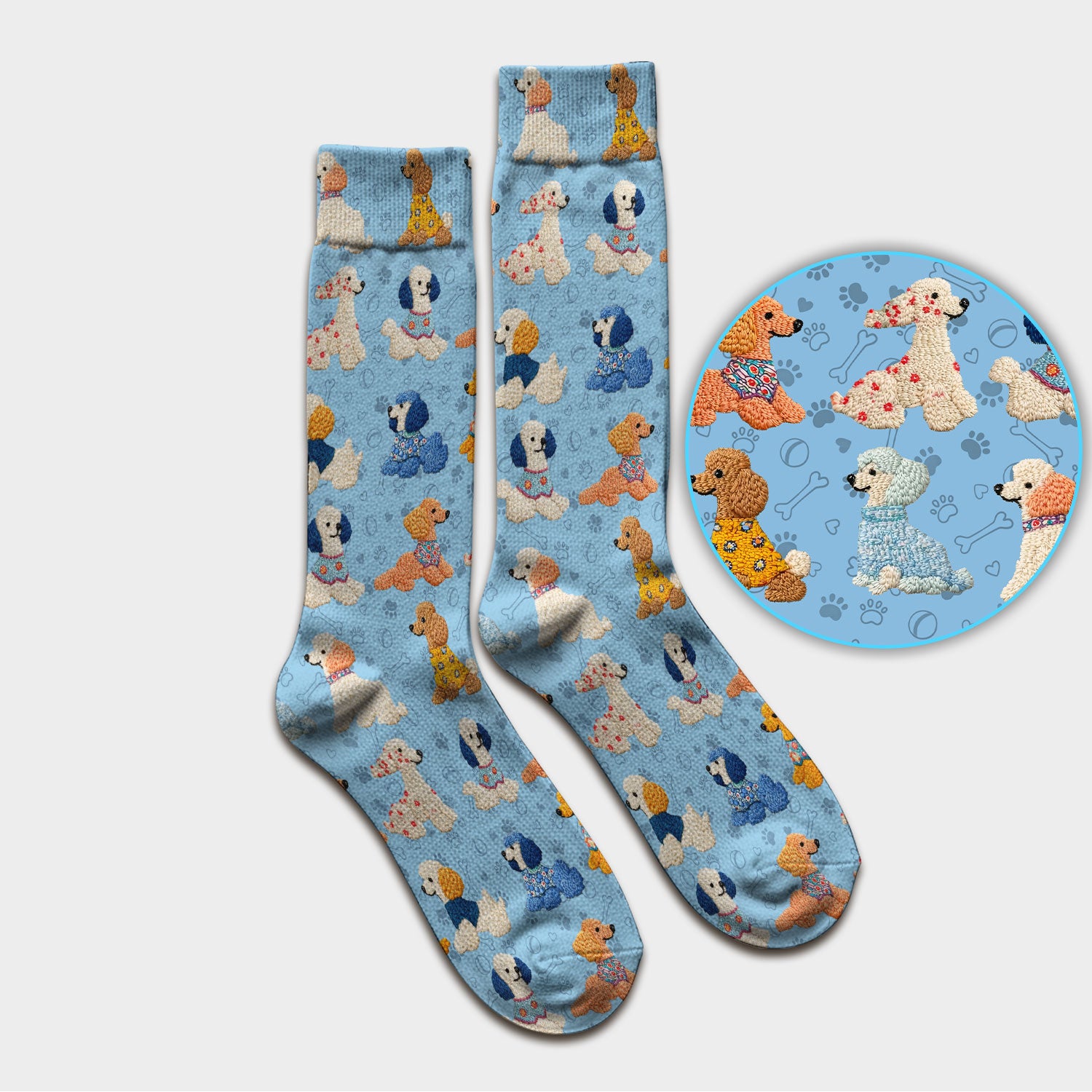 Cute Colorful Poodle Pattern Socks, Breathable Fabrics Medical Uniform