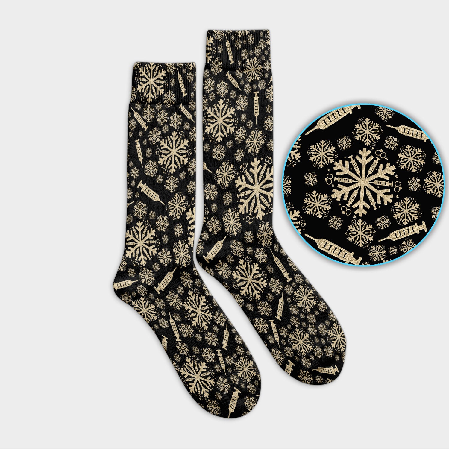 Snowflake Syringe Socks for Nurse Doctor - Winter Snow Adult Socks for Men and Women - Breathable Fabrics Medical Uniform