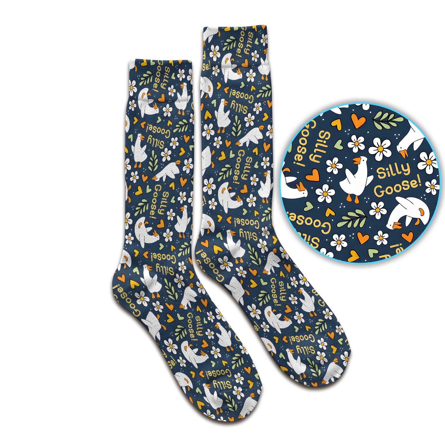 Silly Goose Floral Pattern Socks, Adult Socks for Men and Women