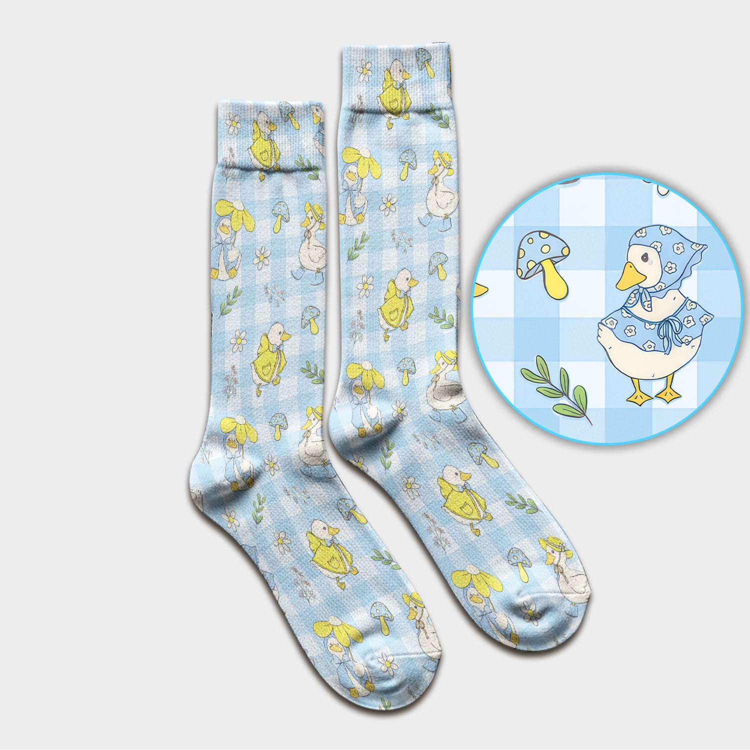 Cute Duck Outfit Gingham Pattern Scrub Socks, Socks for Nurse Doctor