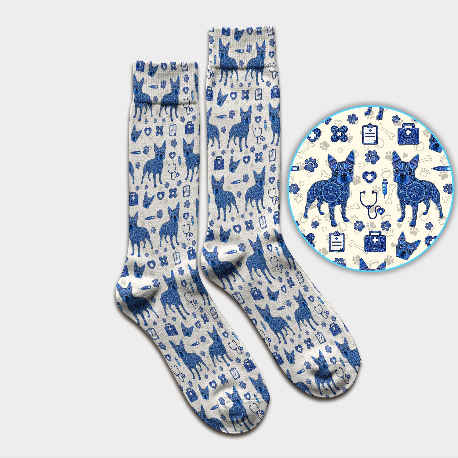 Blue Heeler Australian Cattle Dog Scrub Socks, Australia Dot Art Pattern Sock, Breathable Fabrics Nursing Uniform