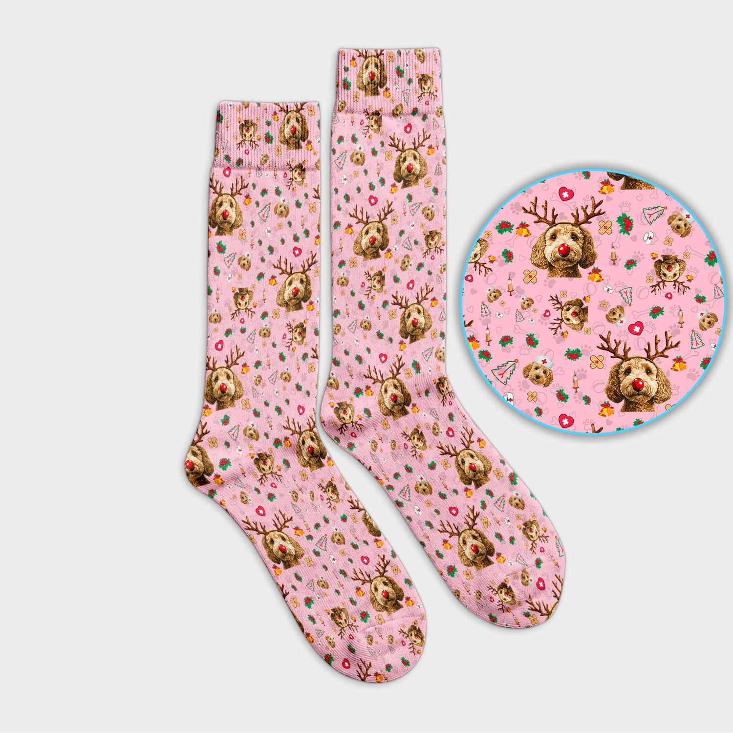 Christmas Labradoodle Socks for Nurse Doctor - Funny Reindeer Dog Adult Socks for Men and Women