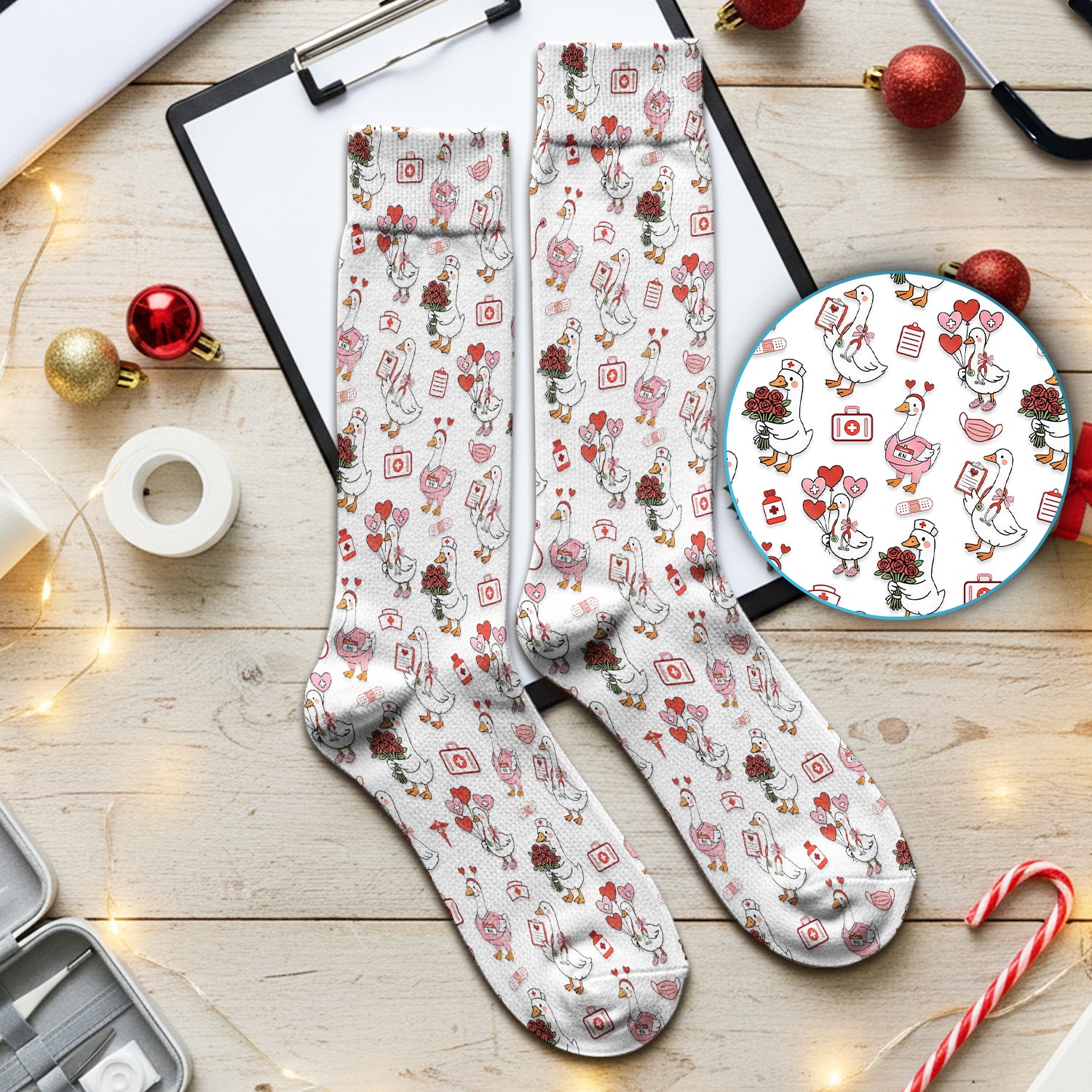 Cute Goose Nurse Medical Pattern Socks, Adult Socks for Men and Women