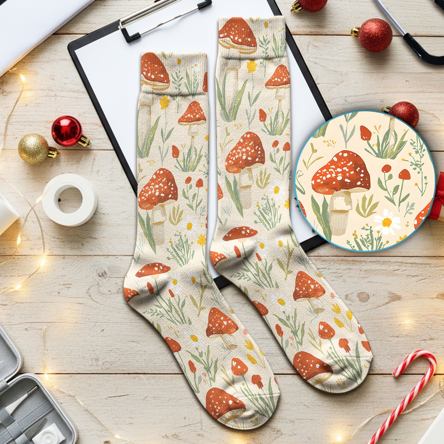 Cute Mushroom Wildflower Pattern Socks, Socks for Nurse Doctor