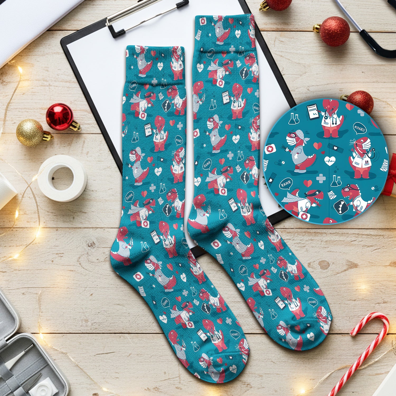 Cute Dinosaur Doctor Medical Pattern Sock, Breathable Fabrics Medical Uniform