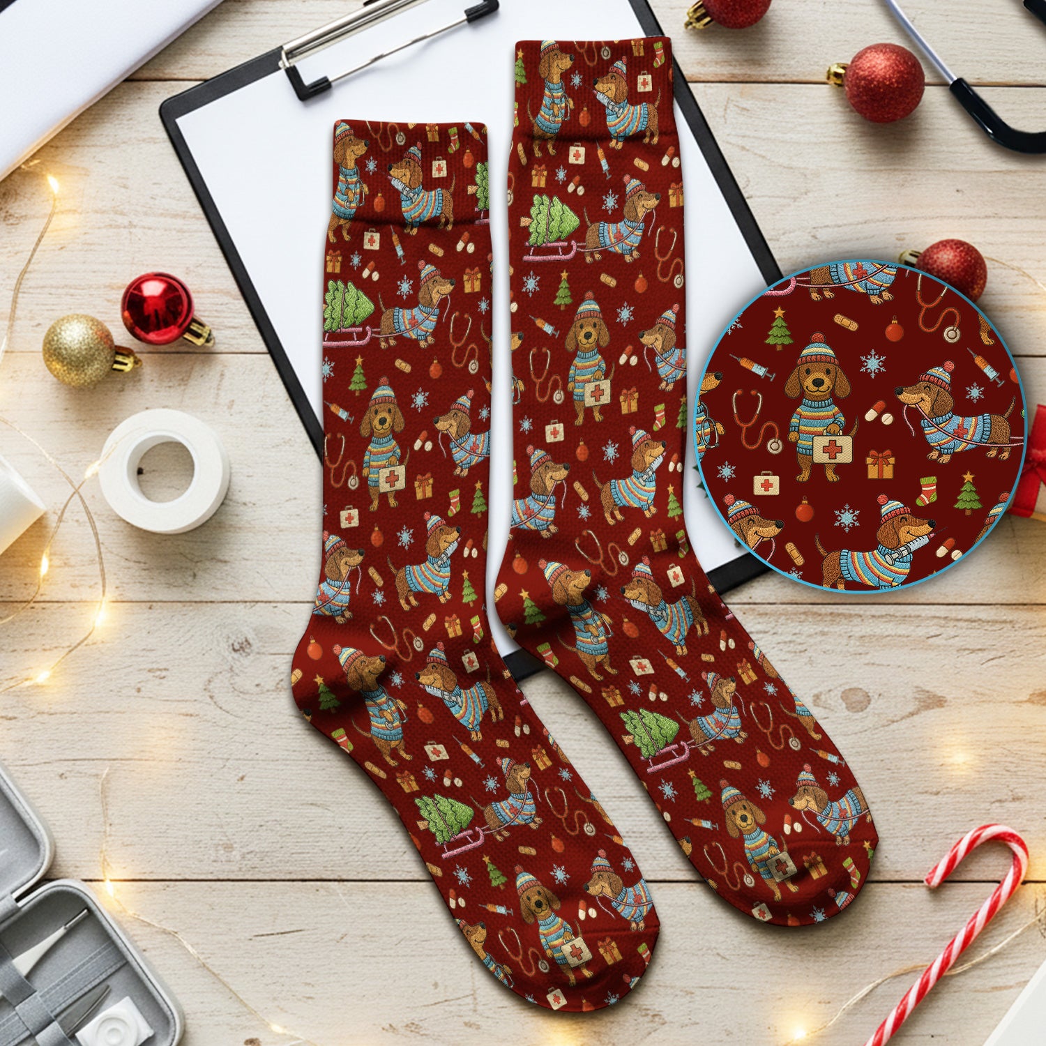 Dachshund Dog Scrub Socks For Nurse, Funny Wiener Dog Lover Gift, Cute Dog 3D Knit Pattern Sock