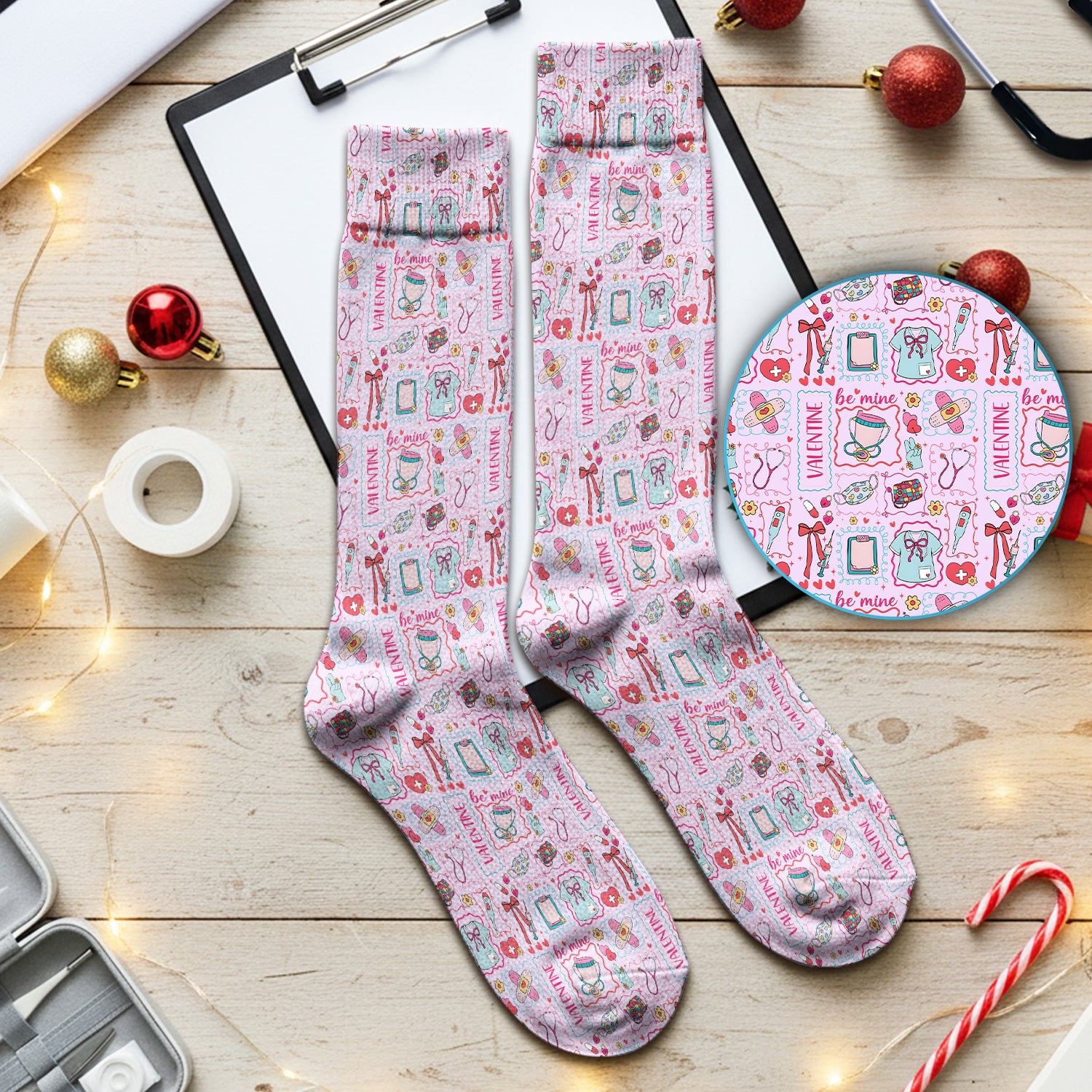 Valentine Medical Hearts Bandages Syringes, Socks for Nurse Doctor
