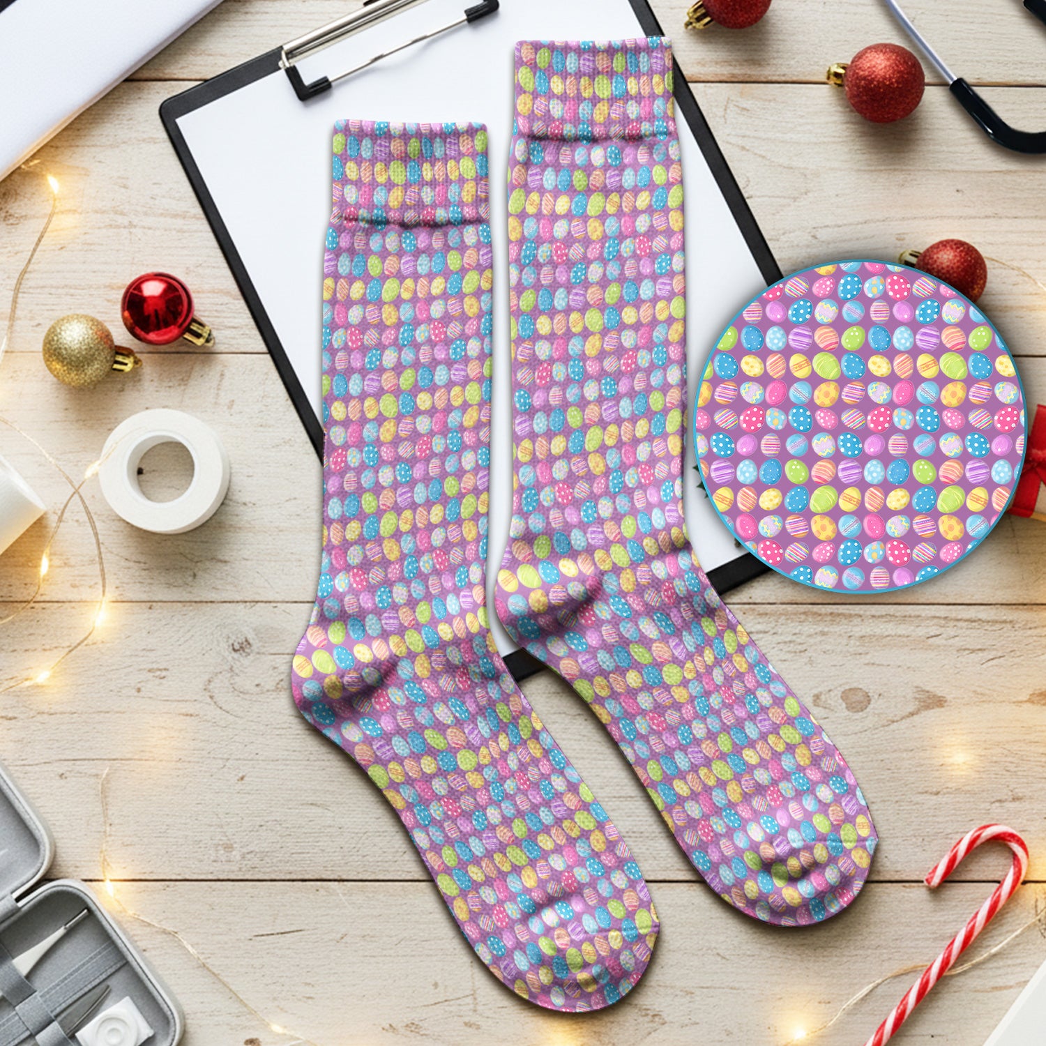 Colorful Easter Eggs Pattern Socks, Adult Socks for Men and Women