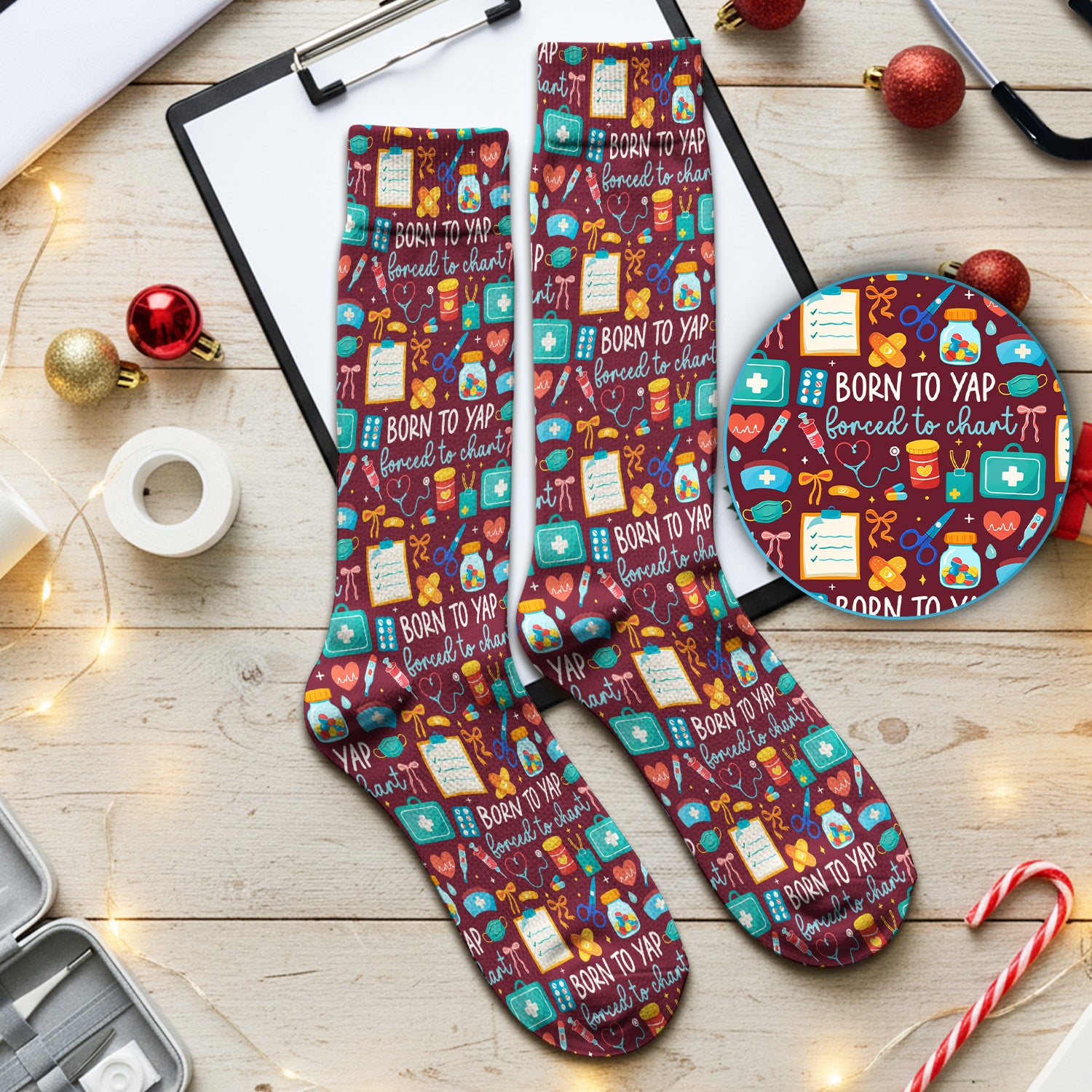 Born To Yap Medical Tools Pattern Socks, Breathable Fabrics Medical Uniform