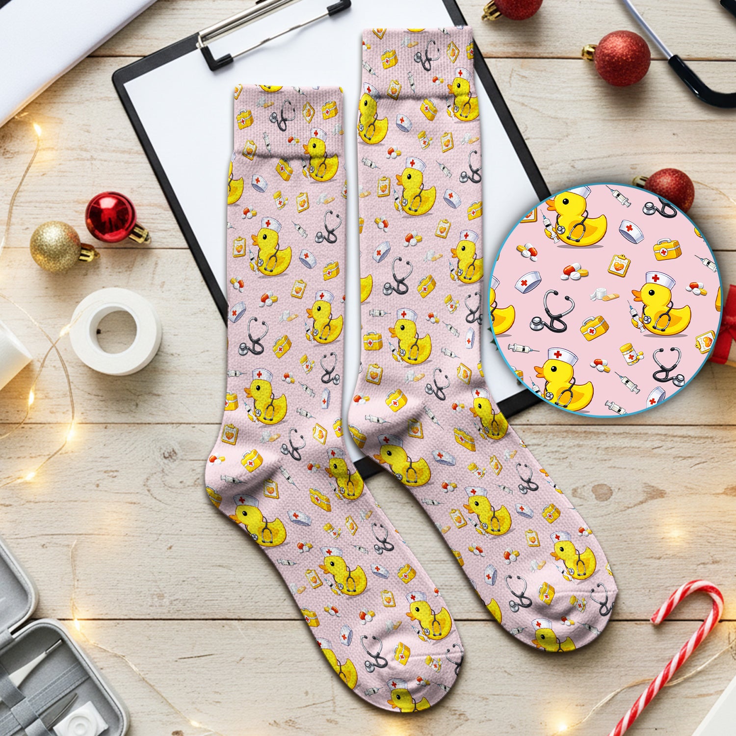 Playful Medical Duck Print Medical Socks, Breathable Fabrics Medical Uniform
