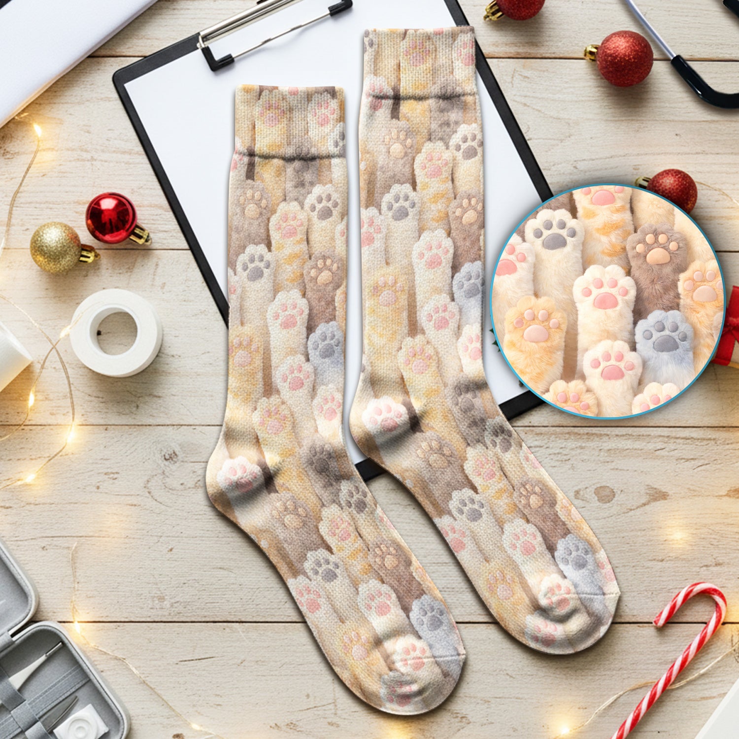 Cute Fluffy Cat Paw Pattern Socks, Socks for Nurse Doctor