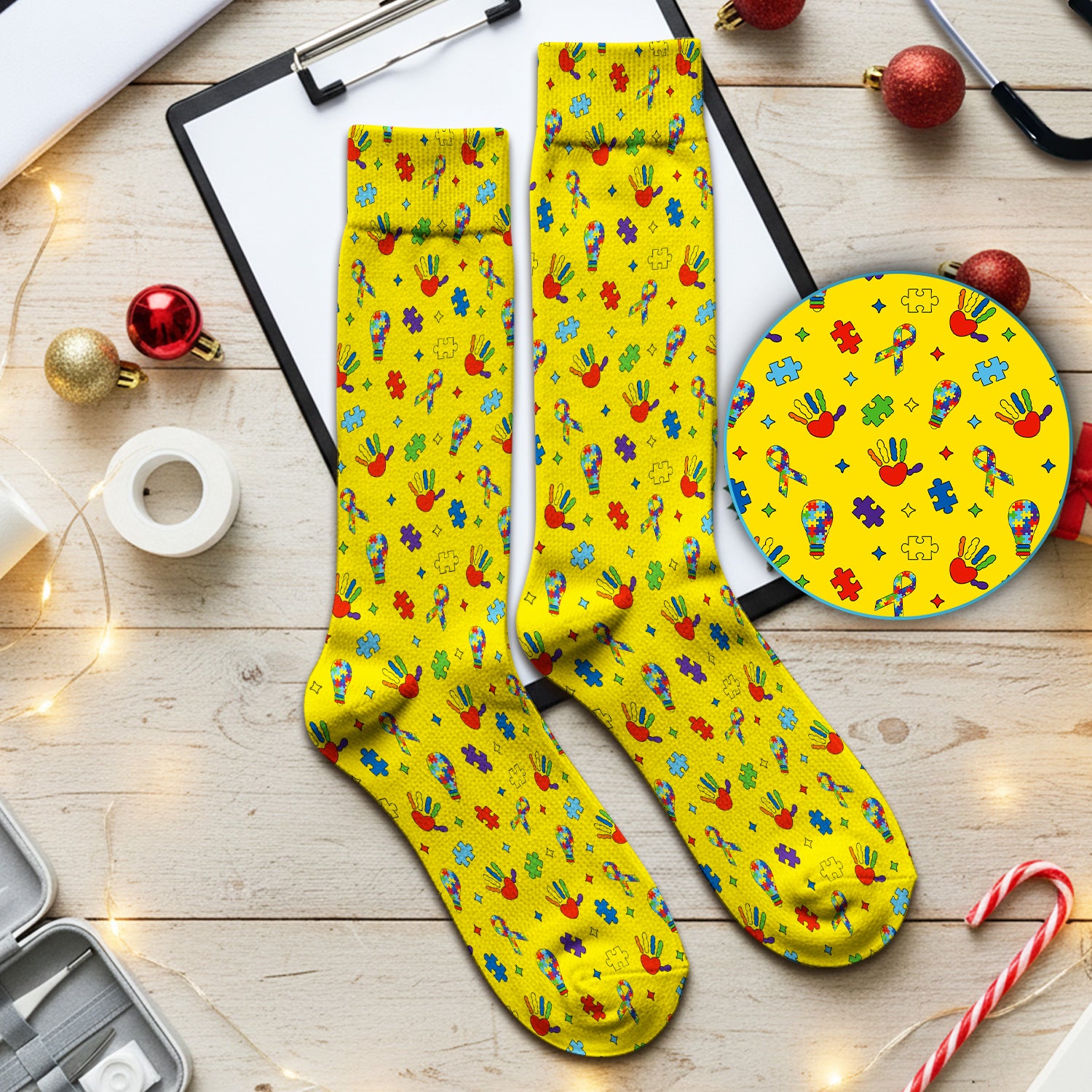 Autism Awareness Colorful Puzzle Pattern Socks, Socks for Nurse Doctor
