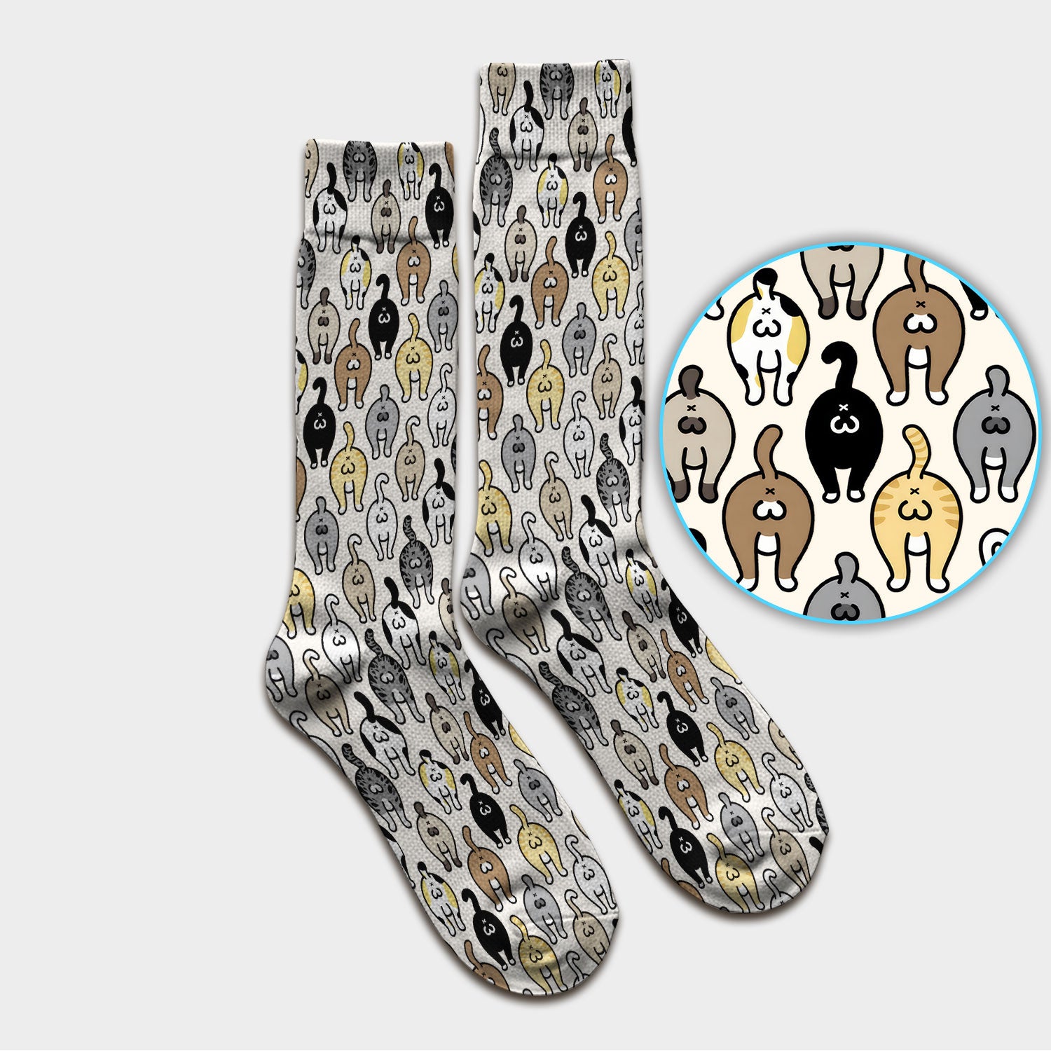 Cat Lover Nurse Scrub Socks, Funny Cat Butt Pattern Medical Sock, Breathable Fabrics Nursing Uniform