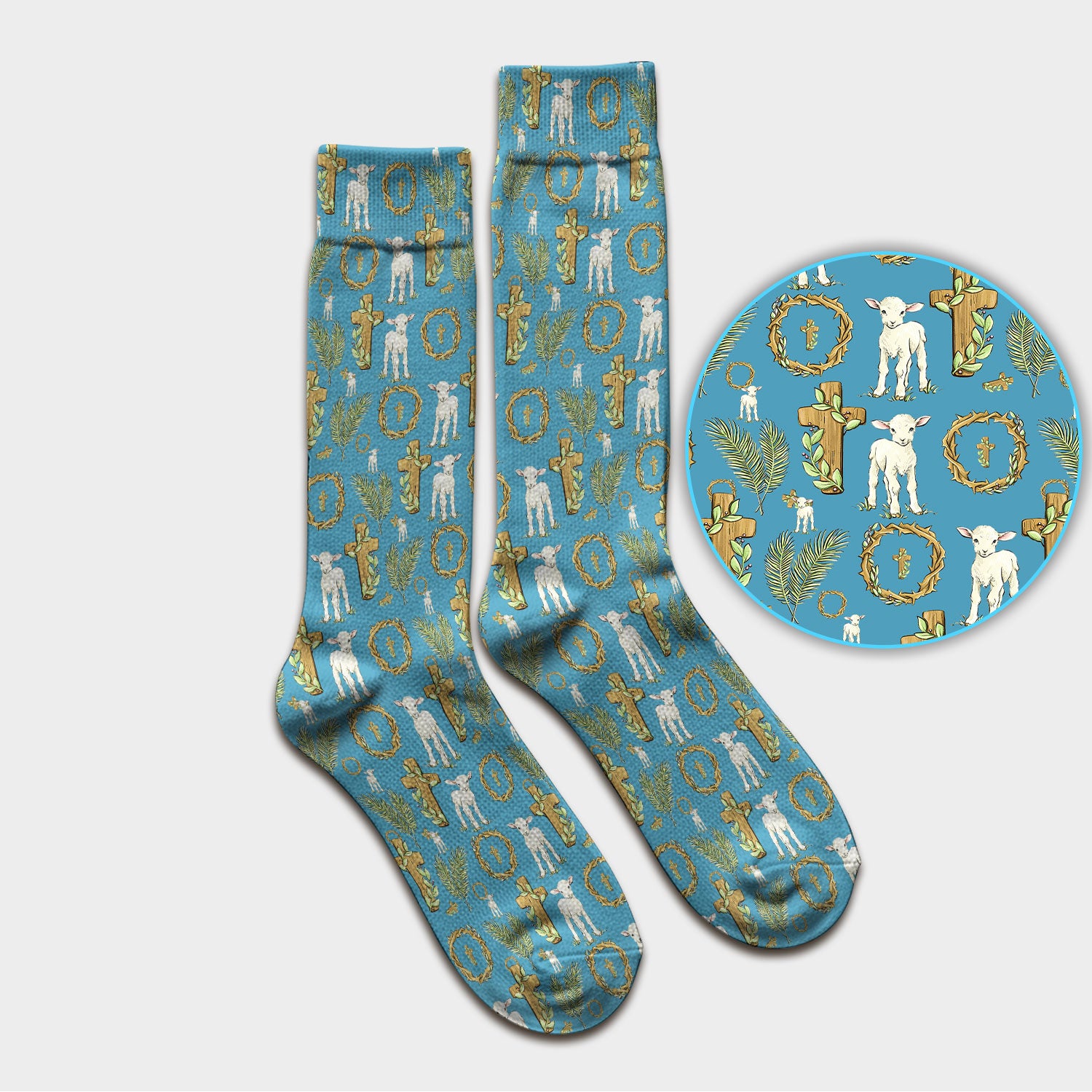 Faith Lamb Cross Pattern Medical Socks, Adult Socks for Men and Women