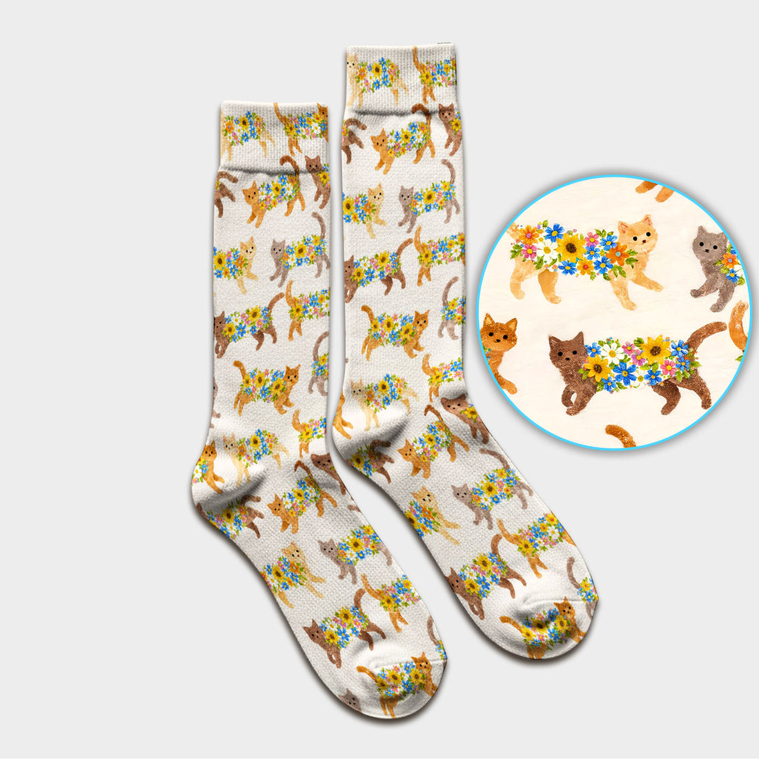 Cute Flower Filled Cat Pattern Socks, Socks for Nurse Doctor