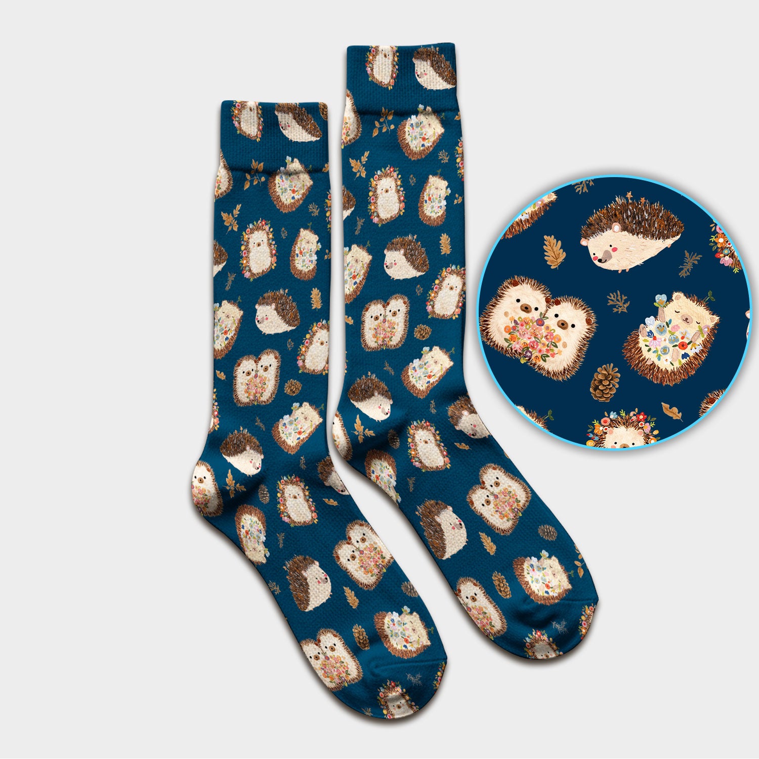 Cute Hedgehog Floral Socks, Breathable Fabrics Medical Uniform