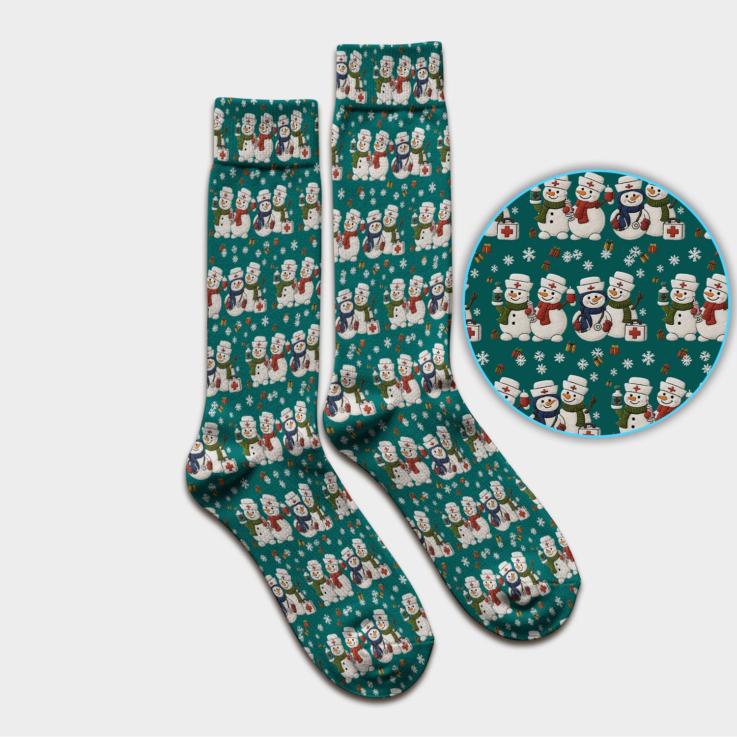 Cute Christmas Snowman Nurse Pattern Print Socks, Adult Socks for Men and Women