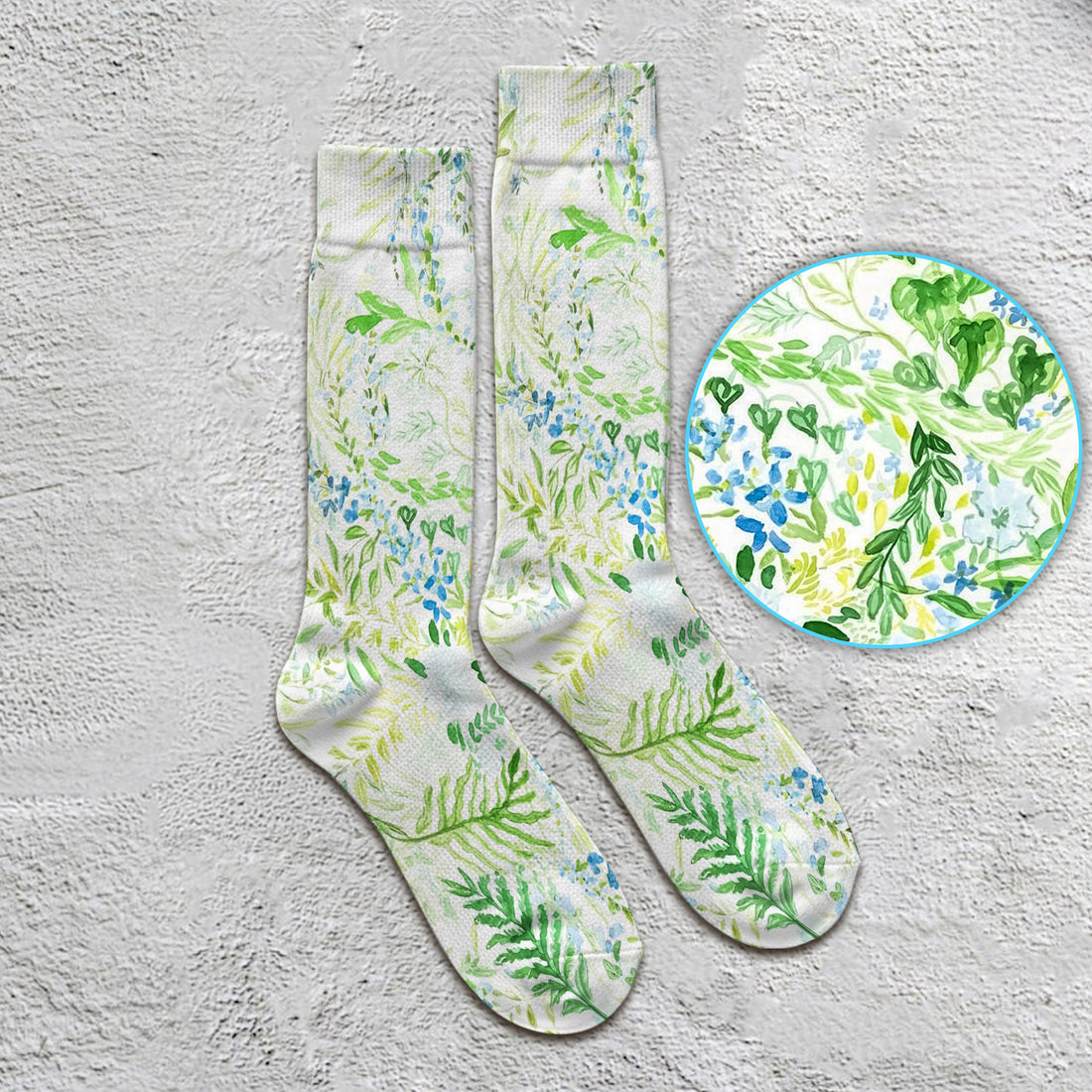Green Botanical Floral Pattern Socks, Cute Medical Staff Socks