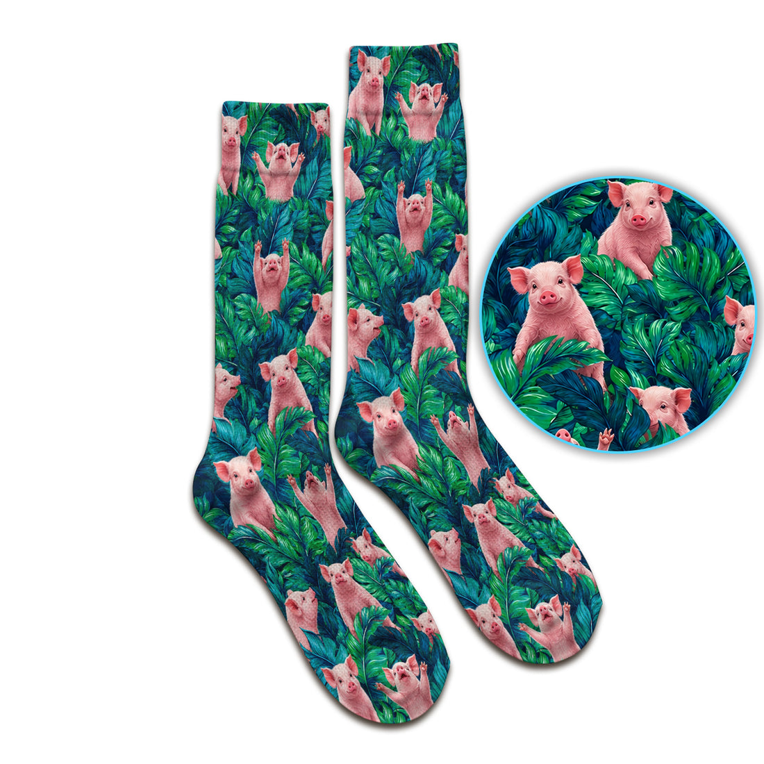 Cute Piglet Jungle Leaves Pattern Socks, Adult Socks for Men and Women