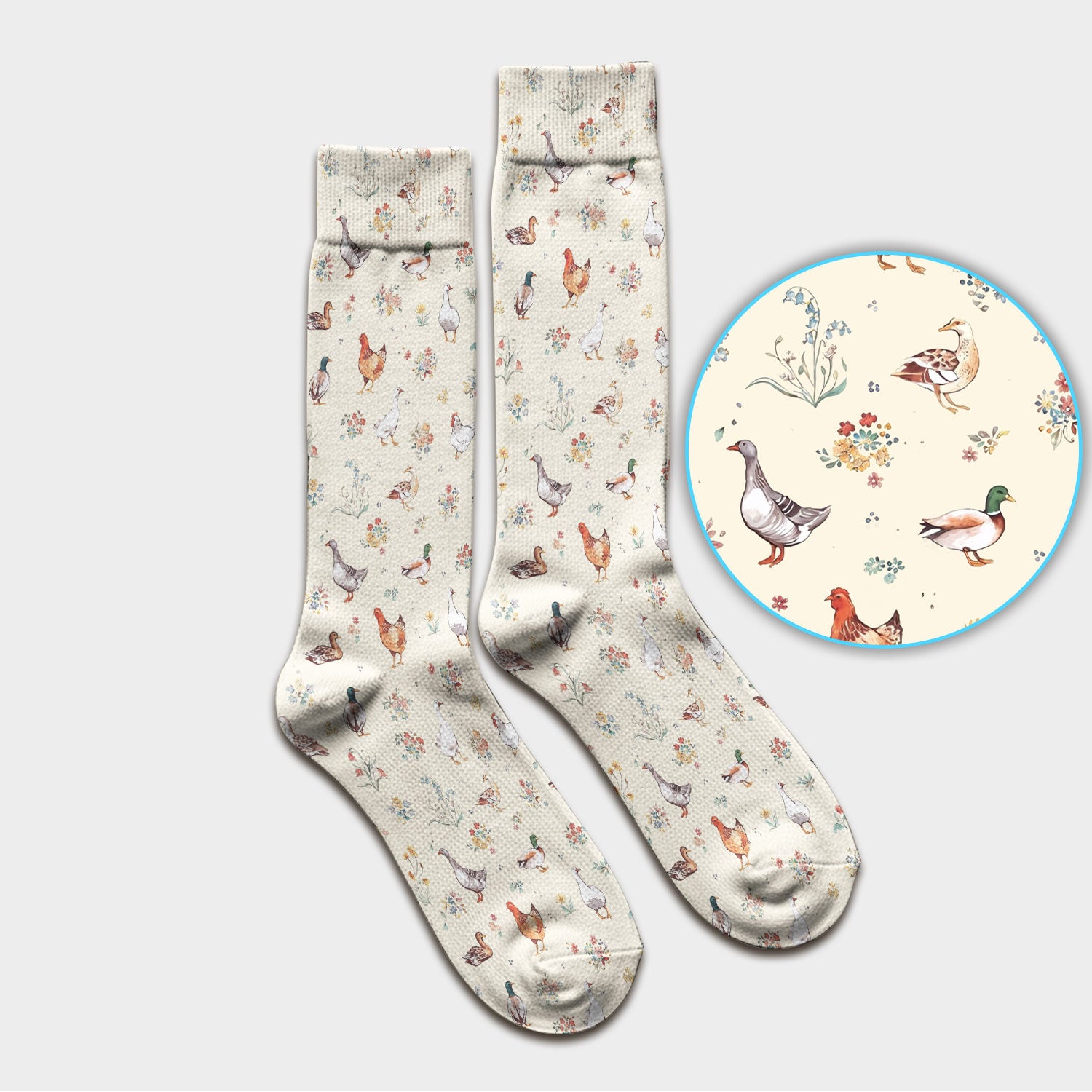 Farm Chicken Duck Floral Pattern Socks, Adult Socks for Men and Women