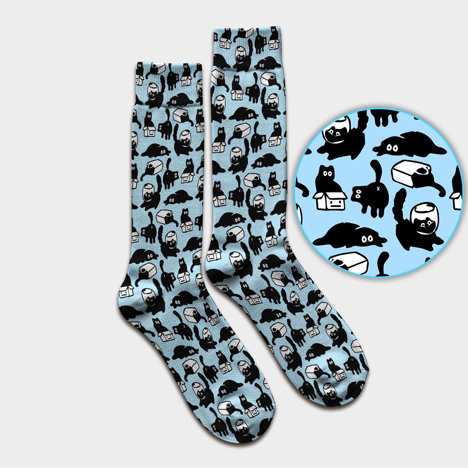 Dark Playful Cat Cartoon Pattern Medical Socks, Socks for Nurse Doctor