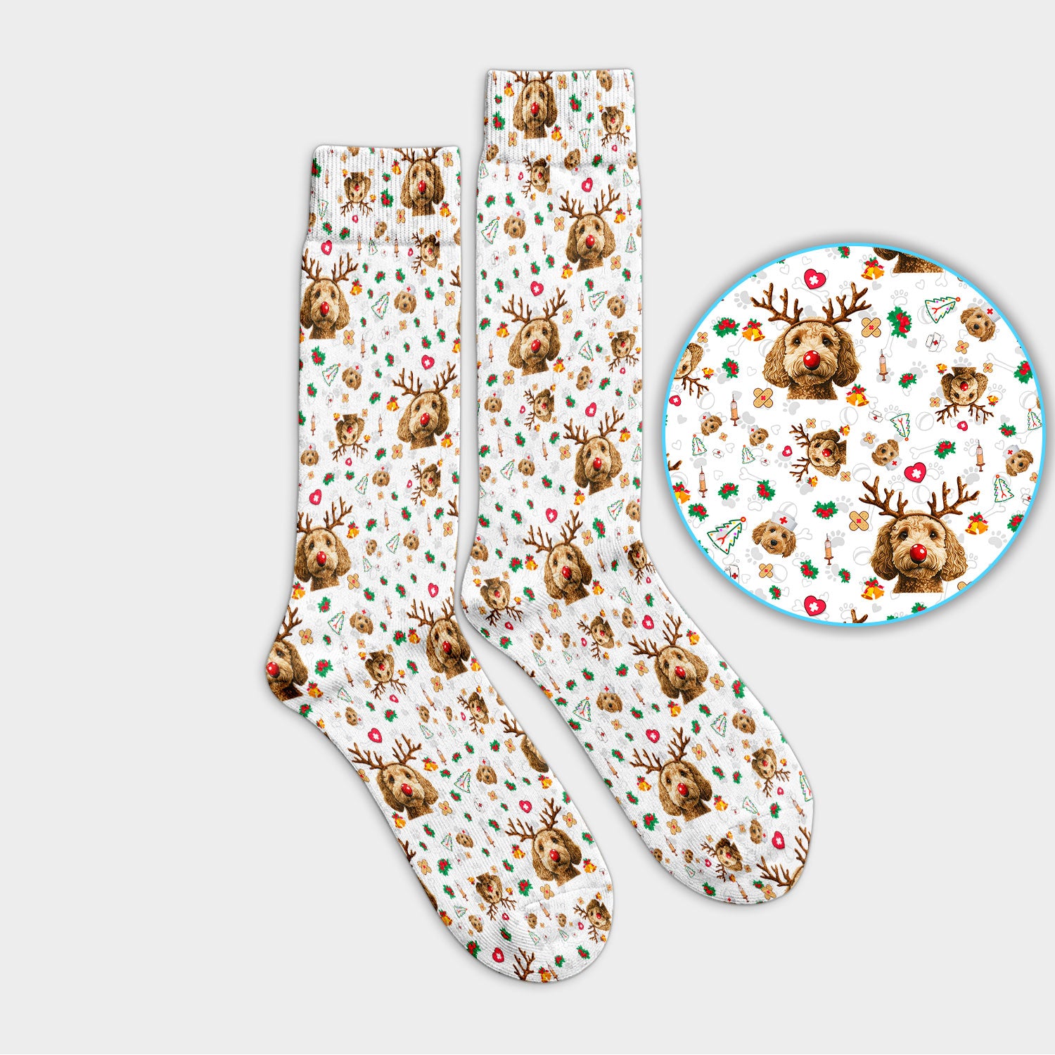 Christmas Labradoodle Socks for Nurse Doctor - Funny Reindeer Dog Adult Socks for Men and Women