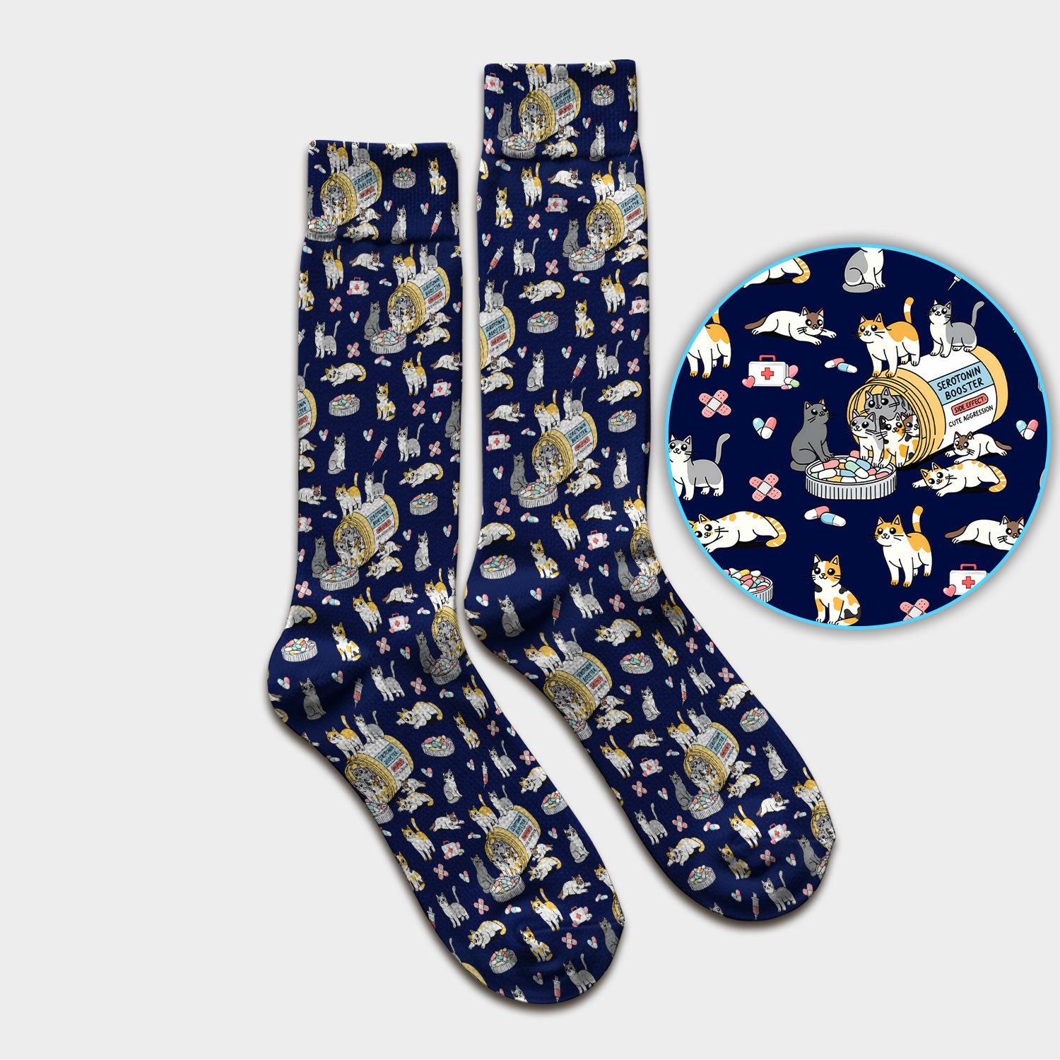 Cute Cat Serotonin Booster Pattern Medical Socks, Breathable Fabrics Medical Uniform
