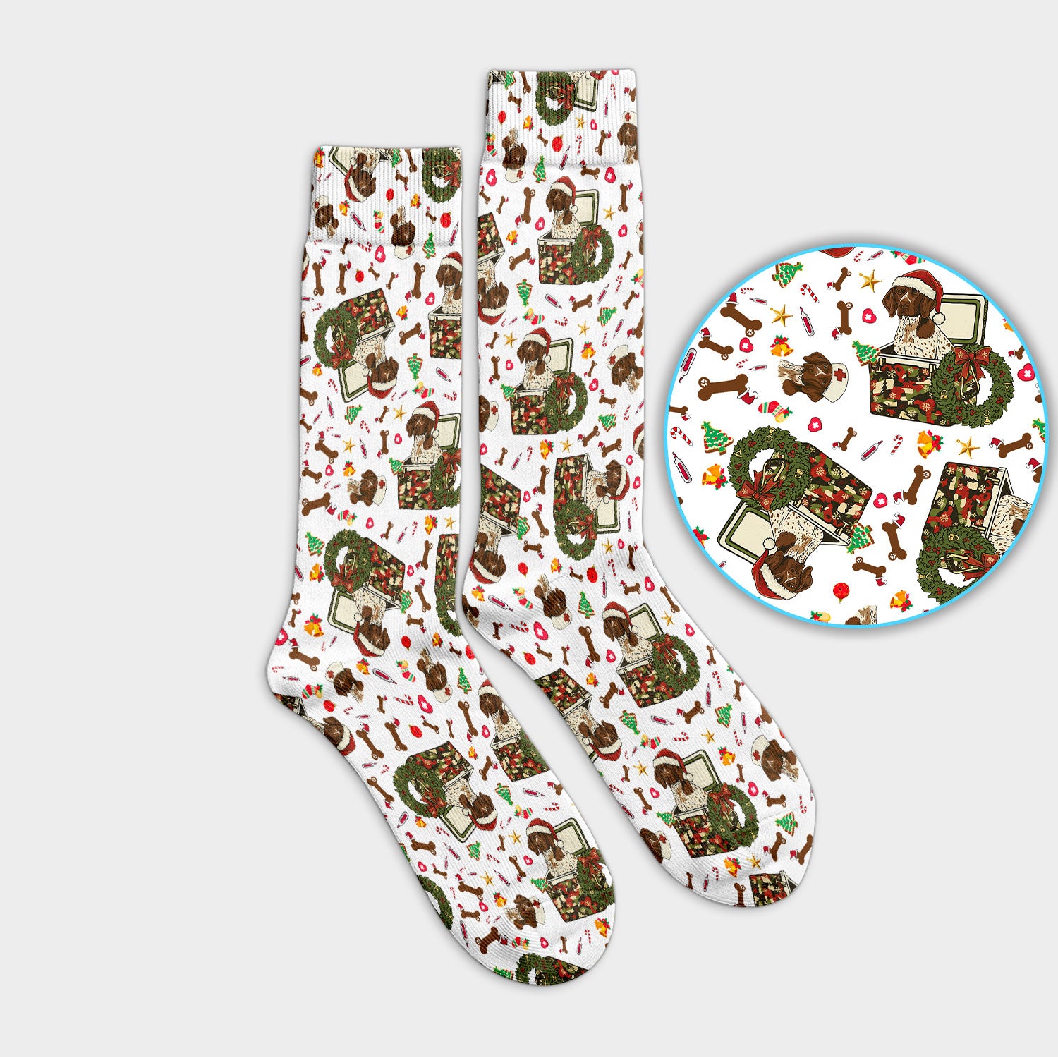 Christmas Dachshund Socks for Nurse Doctor - Funny Puppy Adult Socks for Men and Women