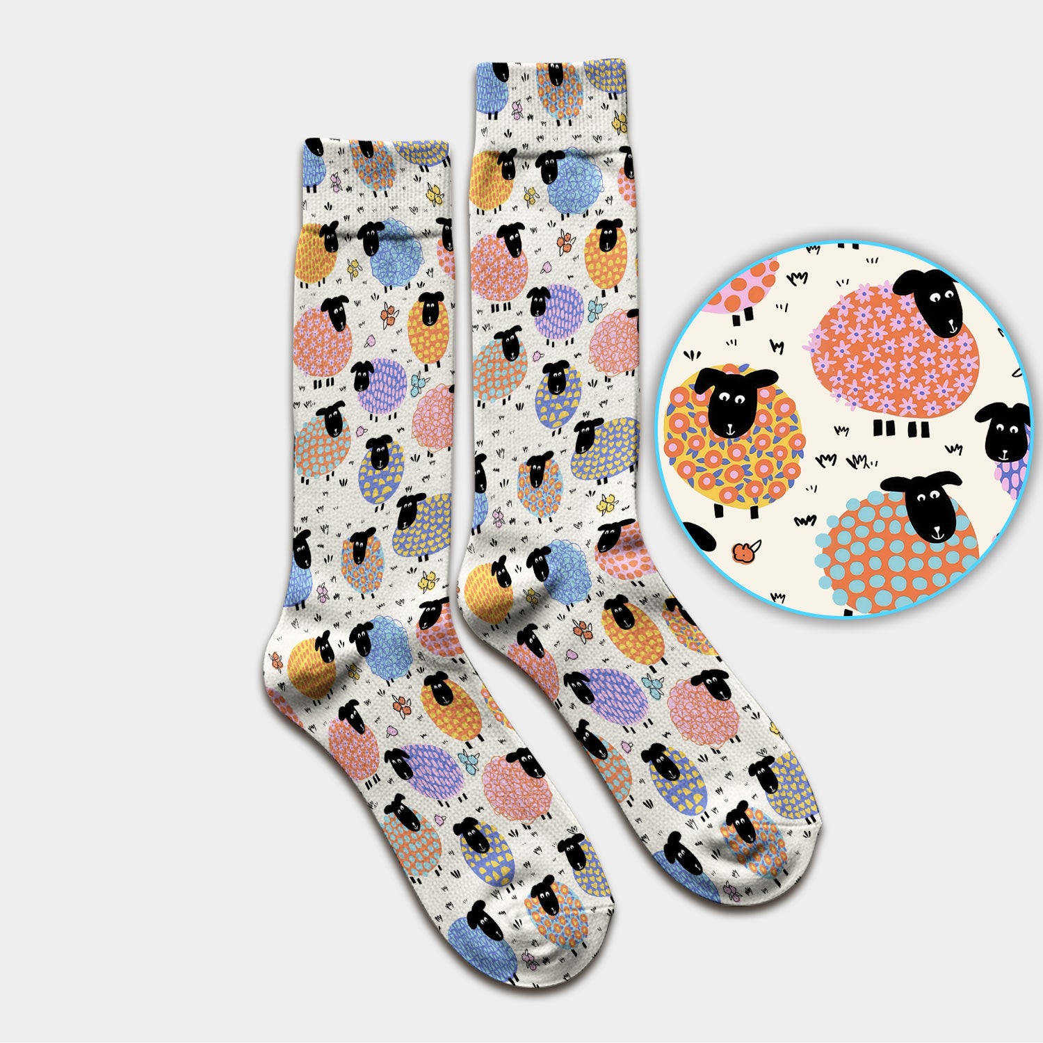 Adorable Colorful Sheep Pattern Socks, Adult Socks for Men and Women