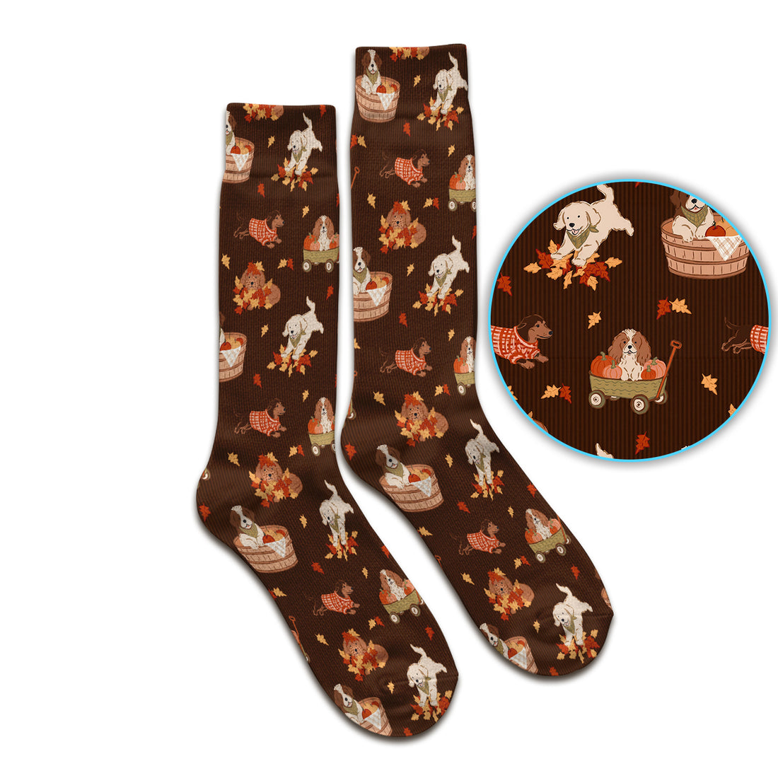 Cute Autumn Dogs And Falling Leaves Socks, Adult Socks for Men and Women