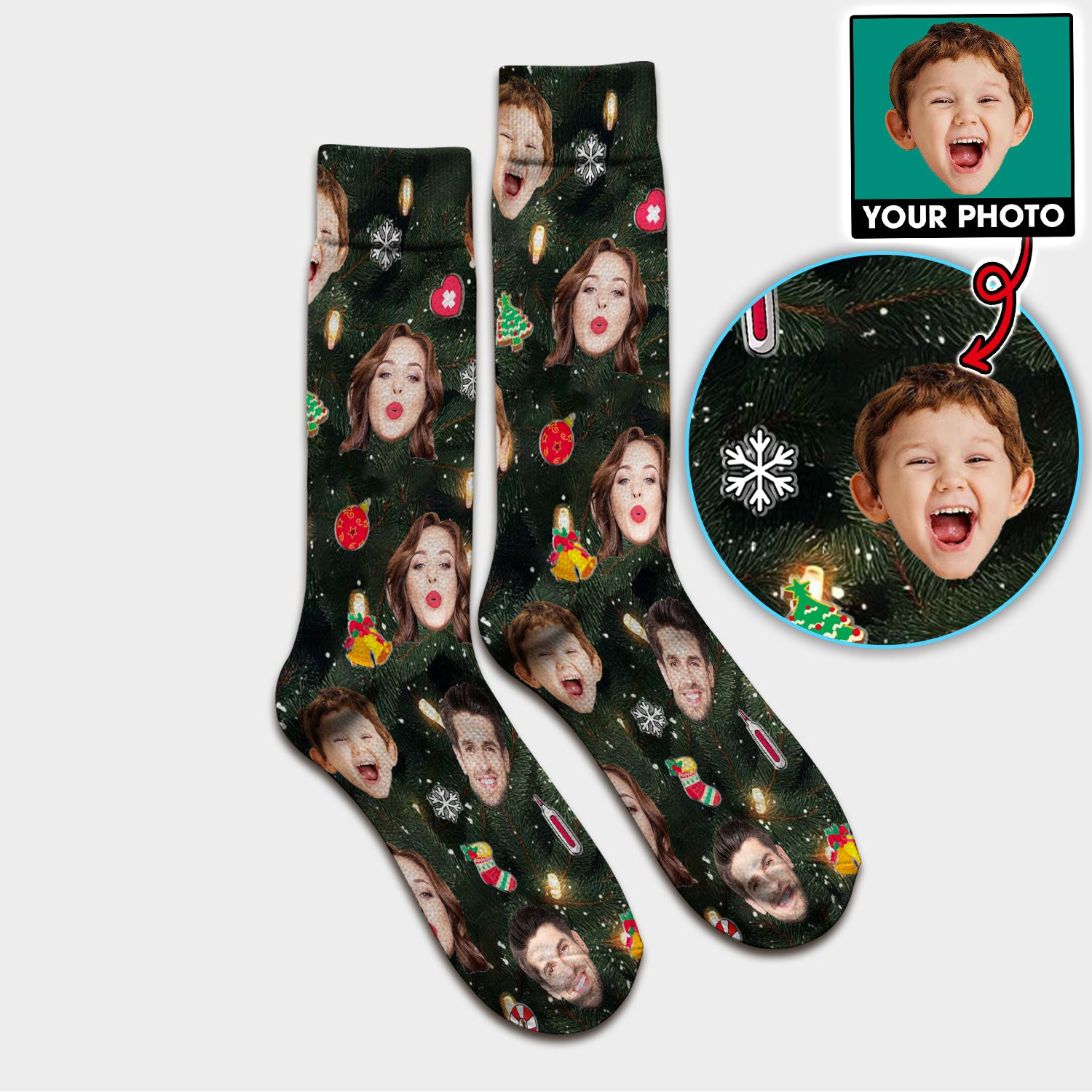 Personalized Christmas Photo Scrub Socks, Funny Xmas Custom Face Scrub Sock, Breathable Fabrics Nursing Uniform