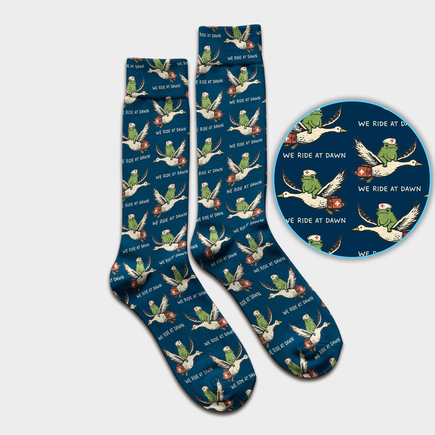 Funny Frog Riding Goose Nurse Pattern Socks, Breathable Fabrics Medical Uniform
