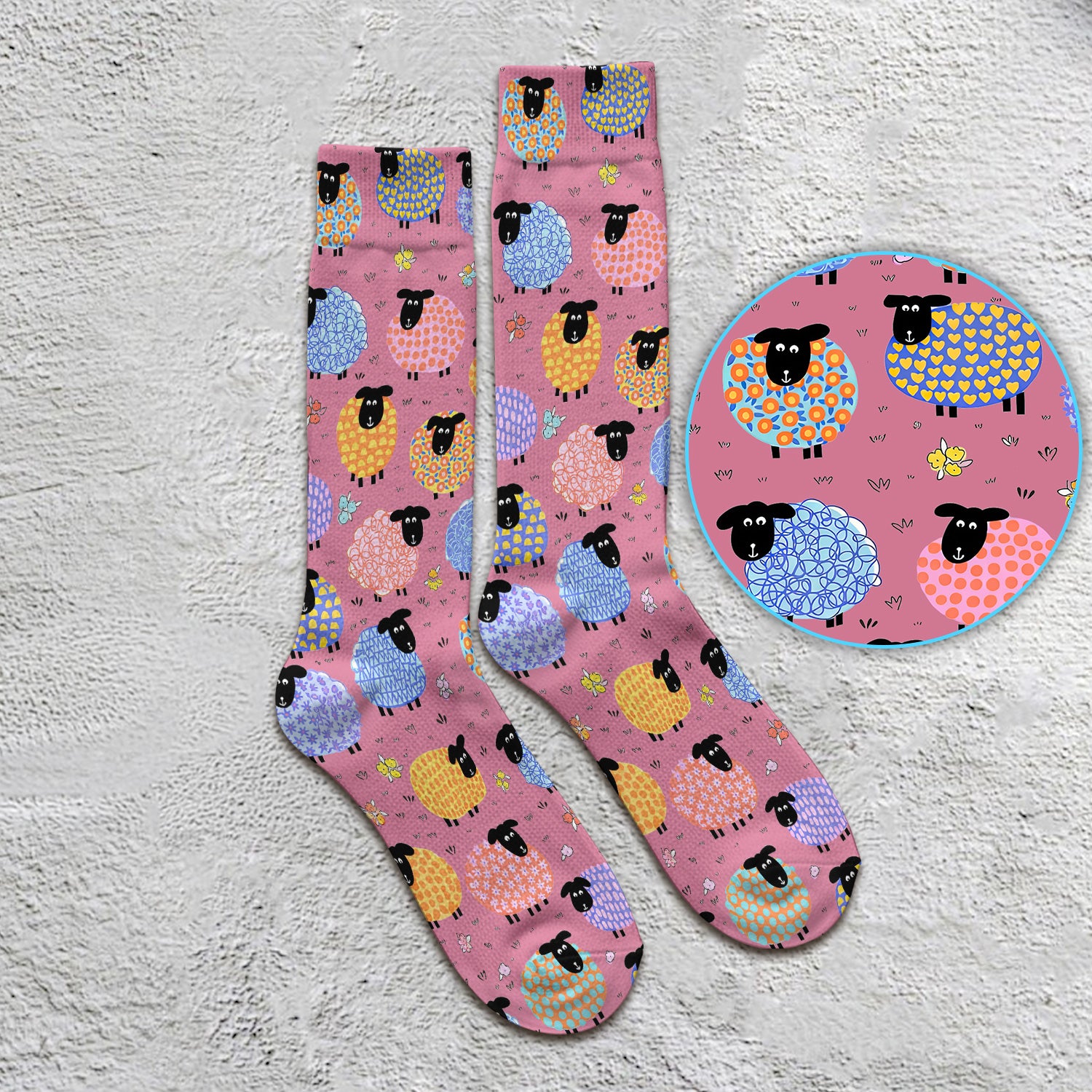 Funny Colorful Sheep Pattern Socks, Breathable Fabrics Medical Uniform