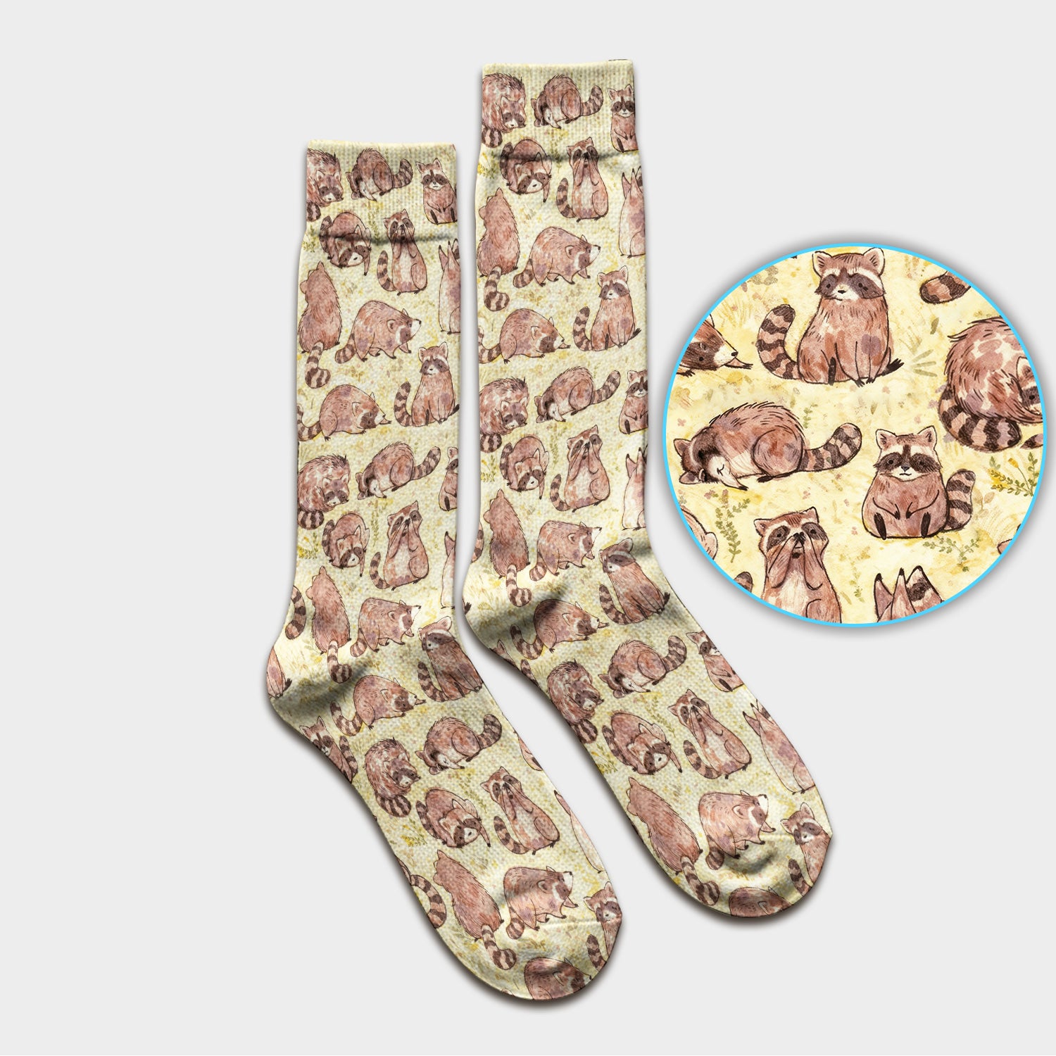 Cute Raccoon Woodland Pattern Socks, Adult Socks for Men and Women