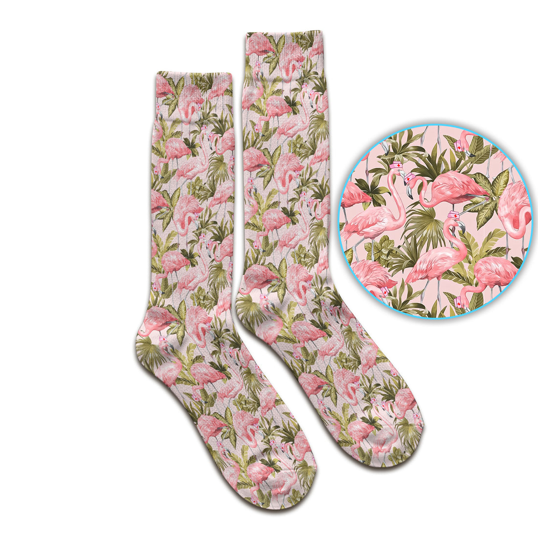 Pink Flamingo Jungle Leaves Pattern Socks, Adult Socks for Men and Women