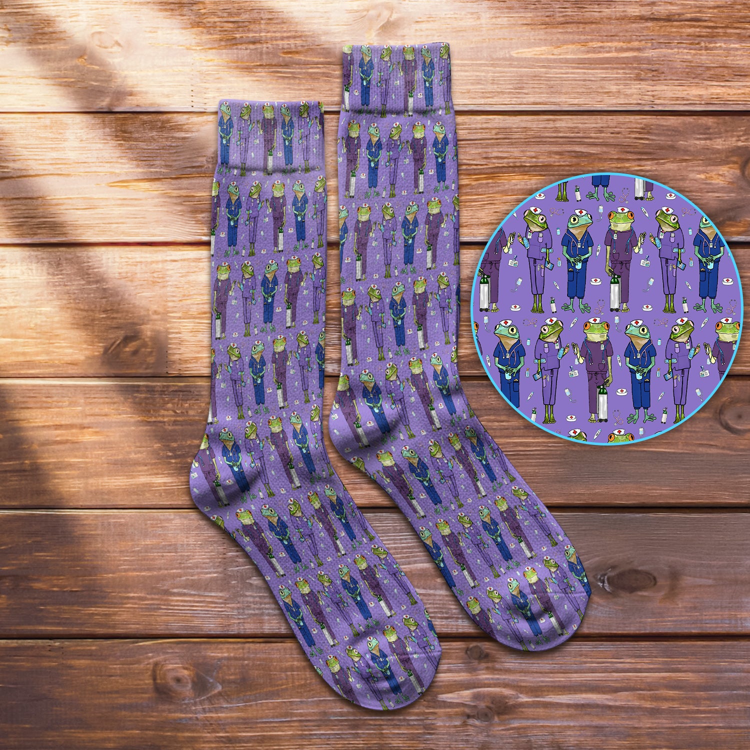 Funny Frog Nurse Pattern Medical Crew Socks for Nurses Gift Idea