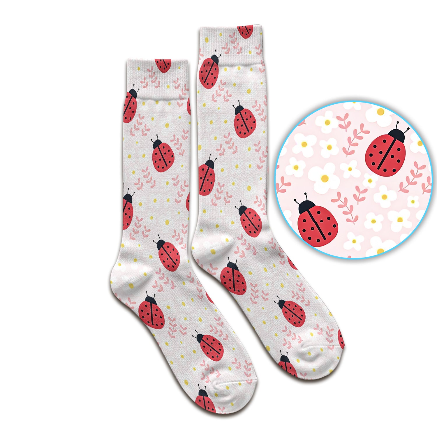 Lovely Ladybug Blossom Garden Print Socks, Socks for Nurse Doctor