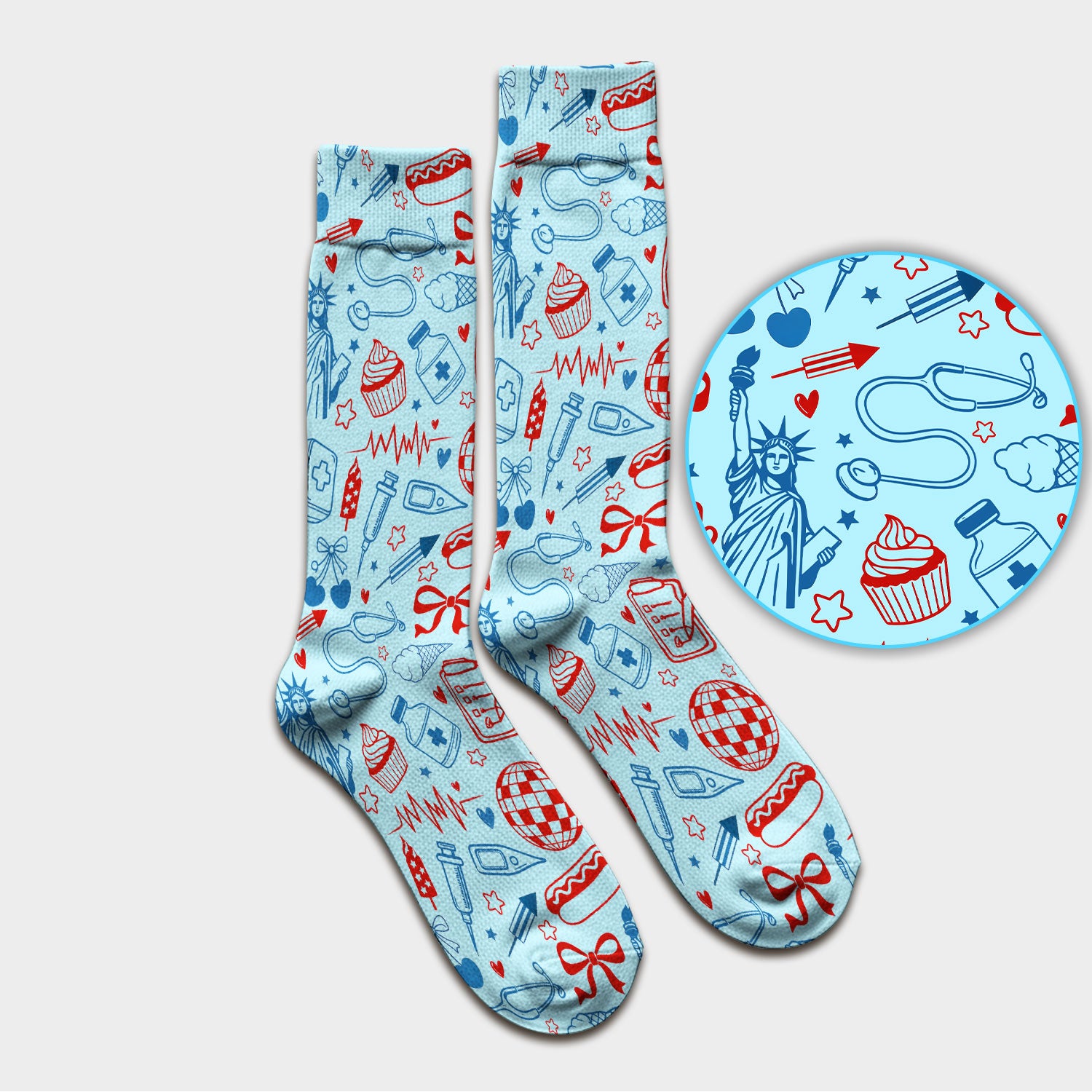 Patriotic Nurse Medical Icons Pattern Print Socks, Adult Socks for Men and Women